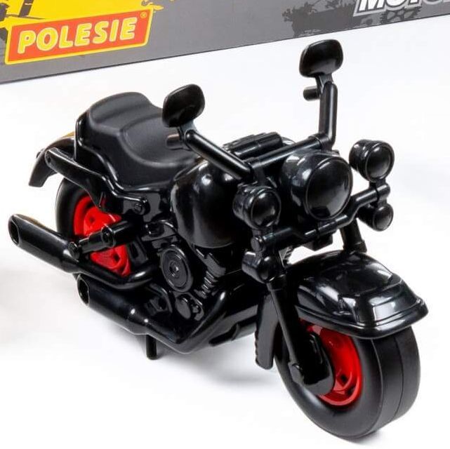 Игрушка Мотоцикл гоночный Кросс черный с красными дисками колес - 27,5 см Игрушка Мотоцикл гоночный Кросс черный с красными дисками колес - 27,5 см