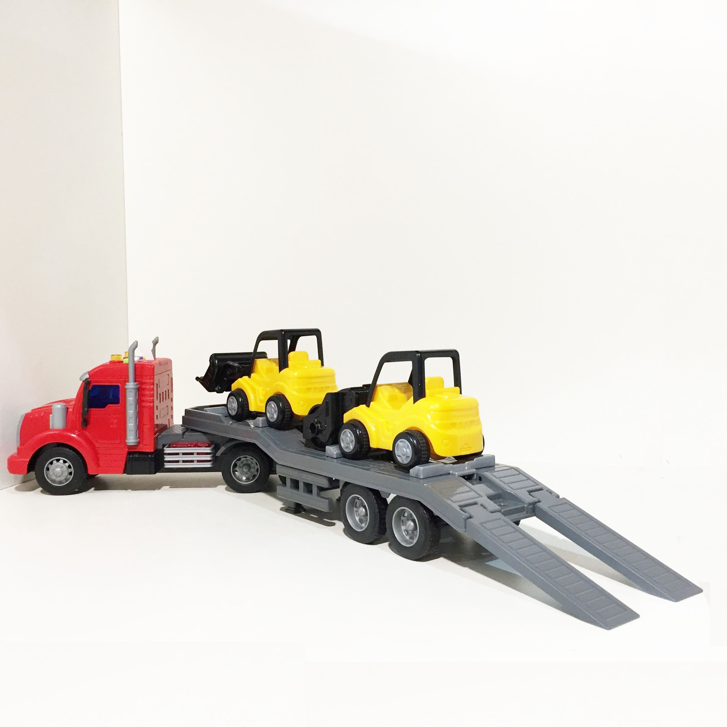 Машина автовоз 51 см, динамо-инерция, 4 звука, свет с 2-мя строительными машинками каток, погрузчик