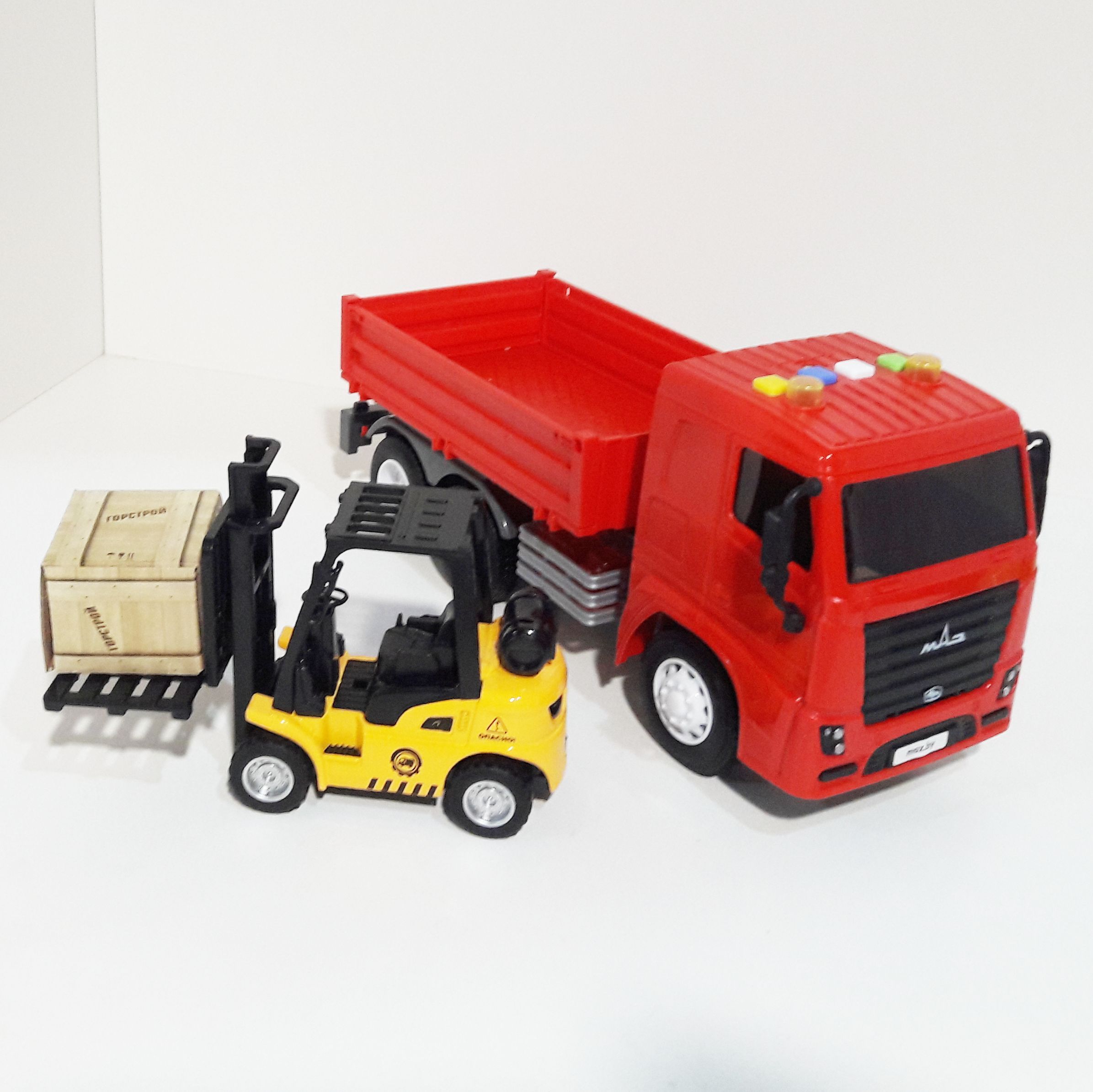 Машинка бортовой грузовик МАЗ - 25,7 см - автопоргрузчик инерция, свет-звук