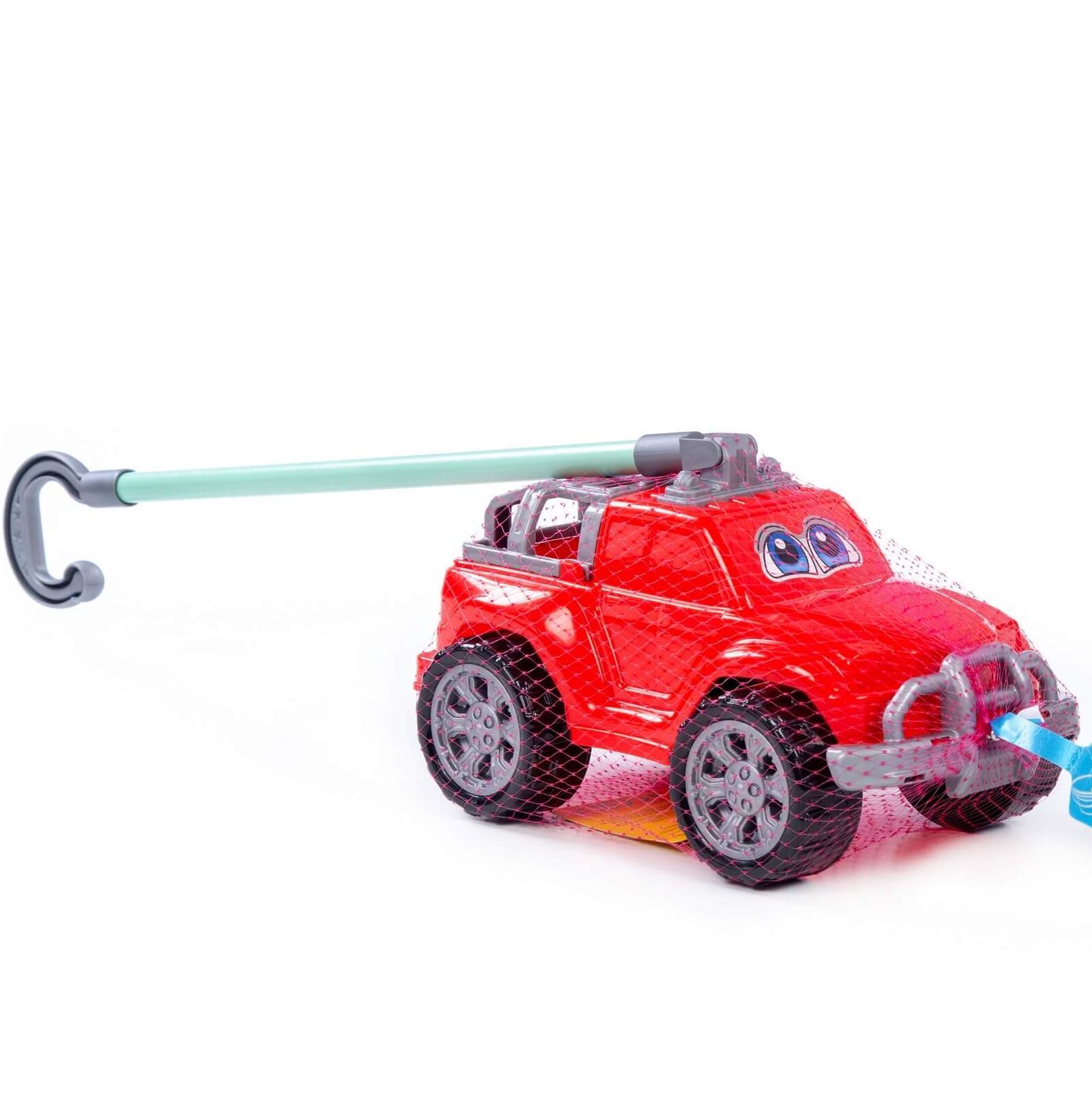 Игрушка-каталка машинка с глазками Дени с ручкой высота хвата 40 см джип красный