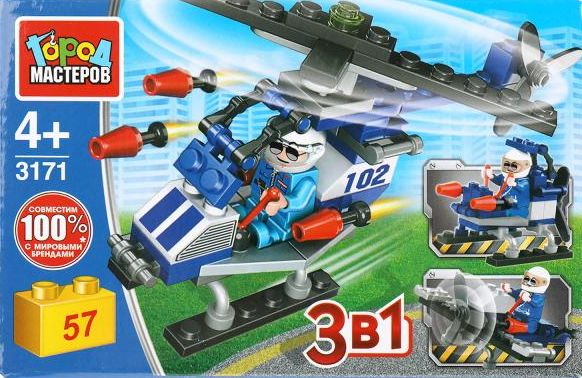 Конструктор "Город мастеров" Полицейский вертолёт 3 в 1 57 дет.