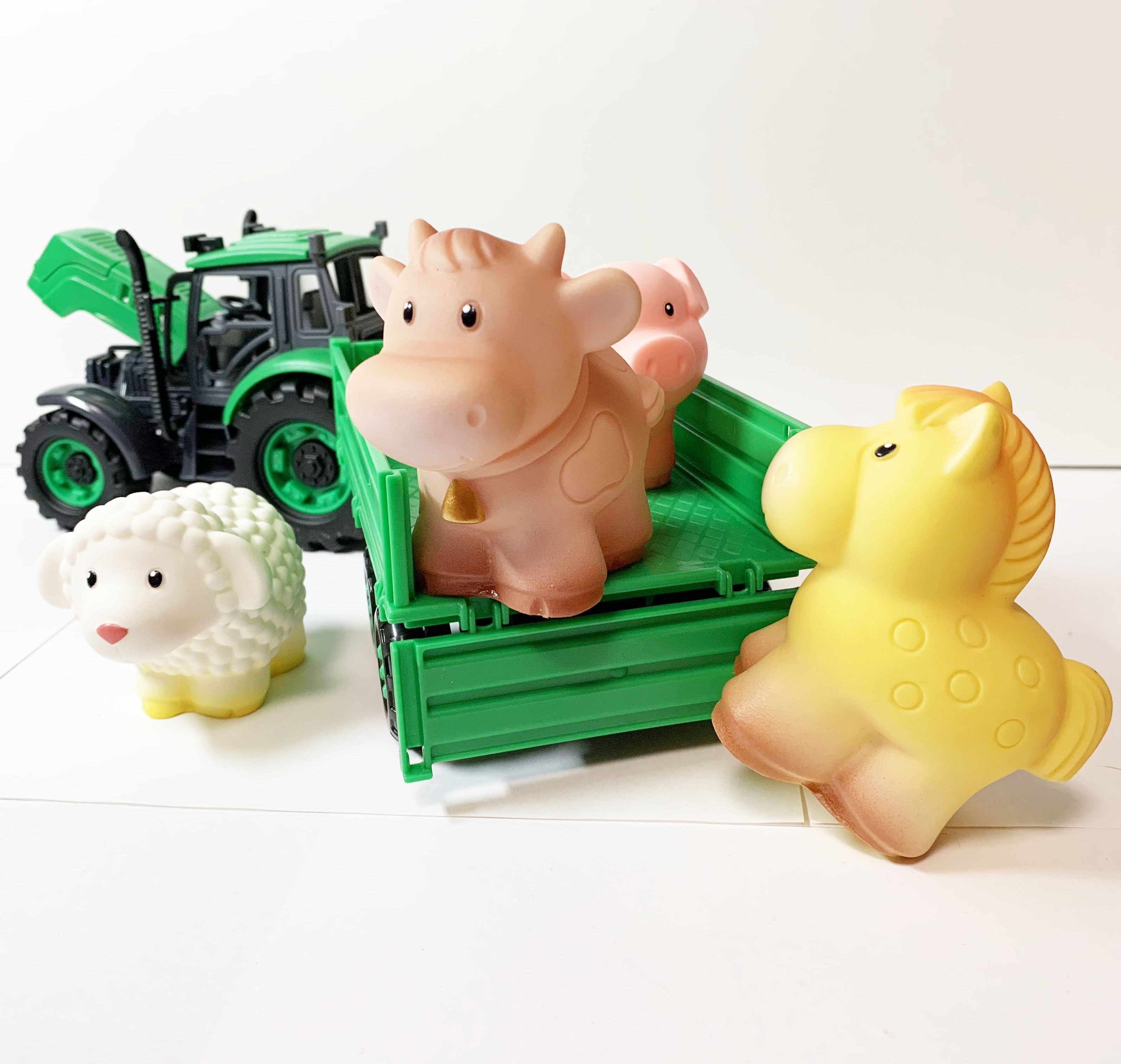 Набор: инерционный трактор с прицепом и 4 фигурки домашних животных