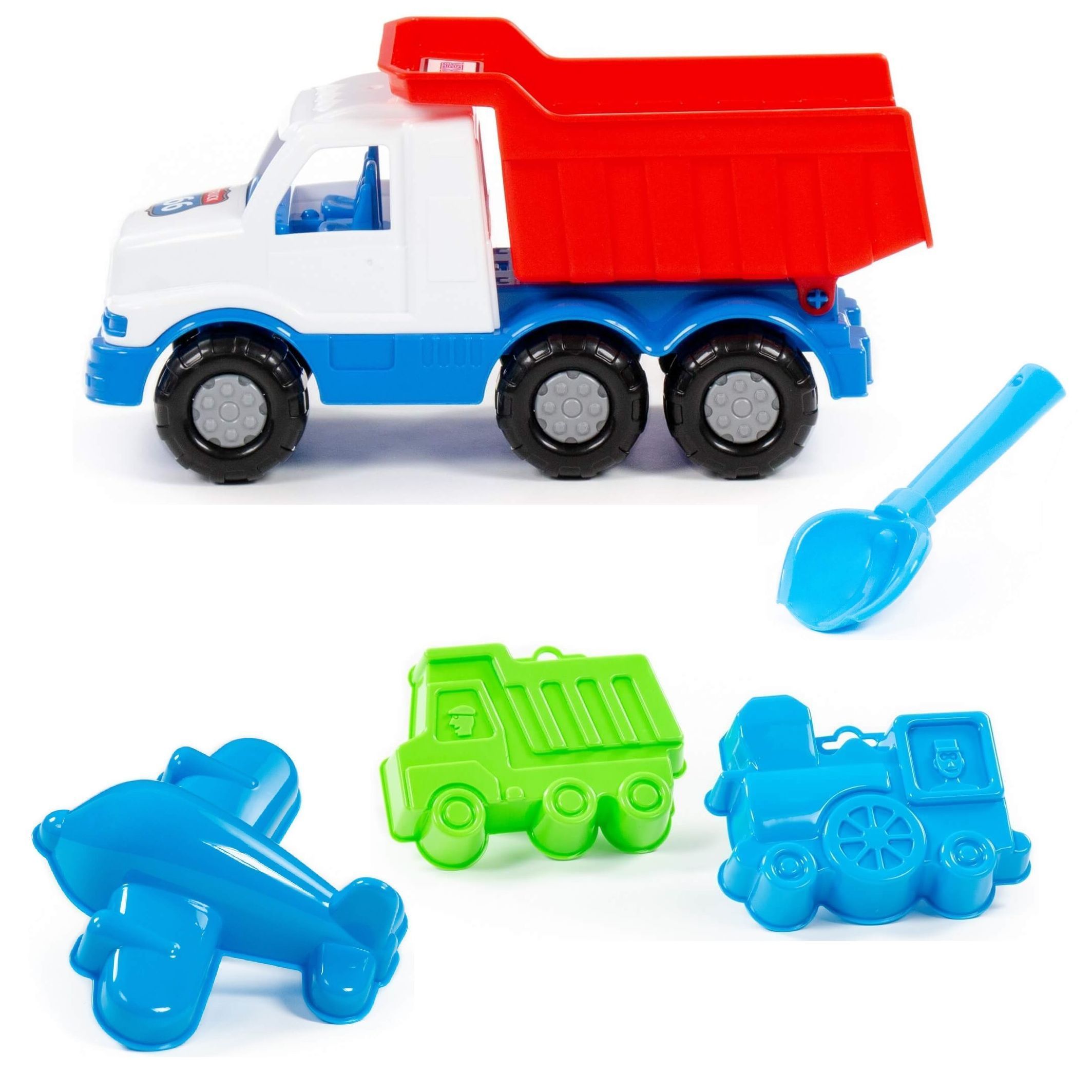 Набор для песочницы с формочками и самосвалом 26,5 см - песочный набор для мальчика бело-синий