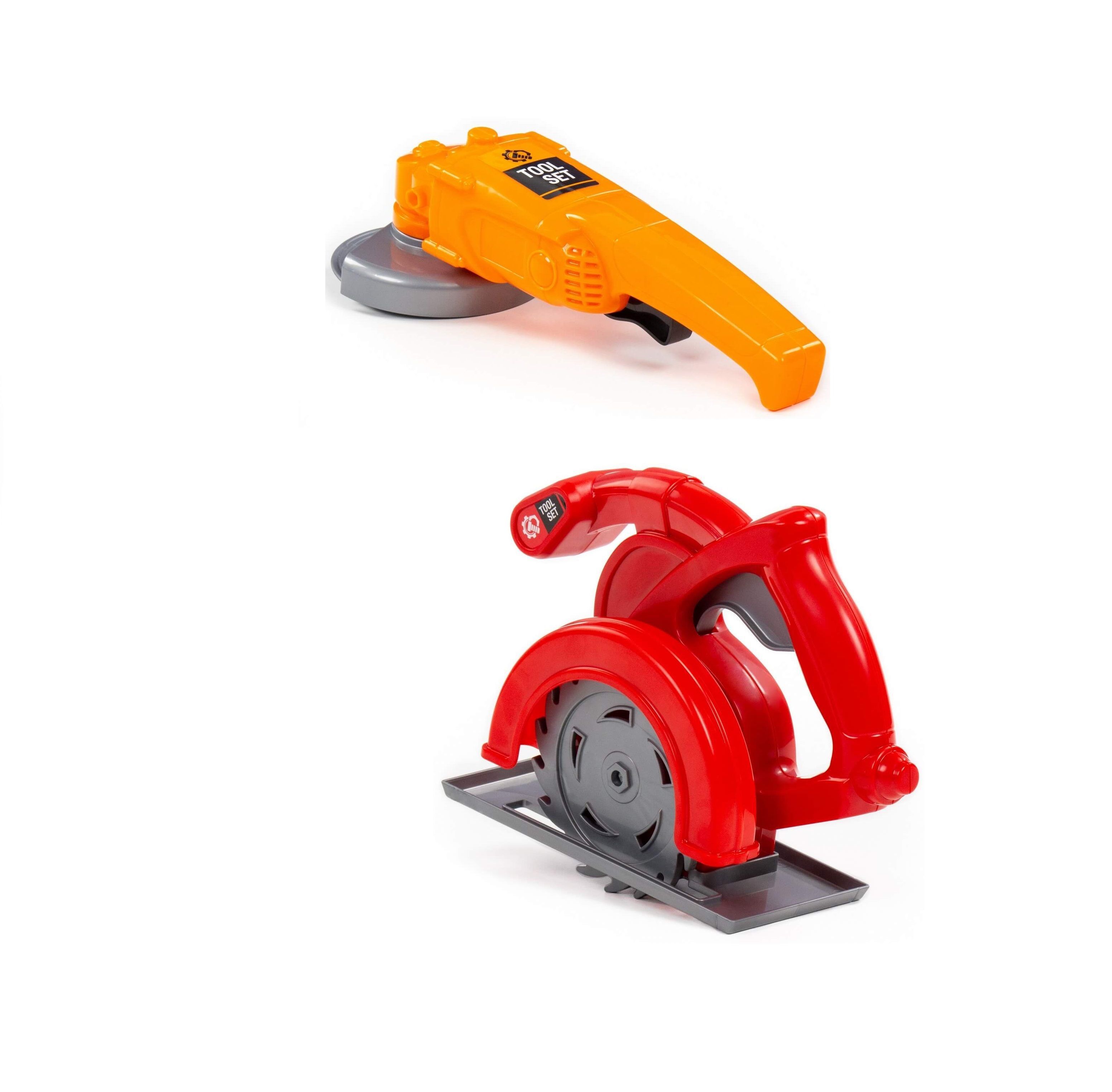 Набор 2-х игрушечных инструментов для малышей с механическим вращением - "болгарка" и циркулярная пила