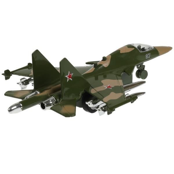 Игрушка военный самолет истребитель металлический - 18,5 см свет, звук, инерция - зеленый камуфляж