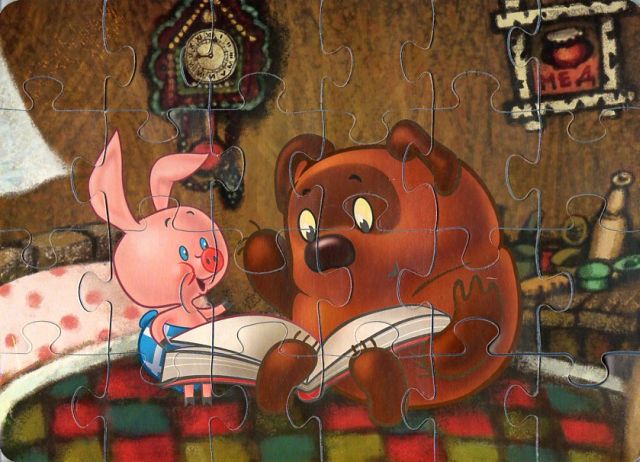 Мягкие пазлы герои мультфильмов Винни-Пух и Пятачок читают книгу. 