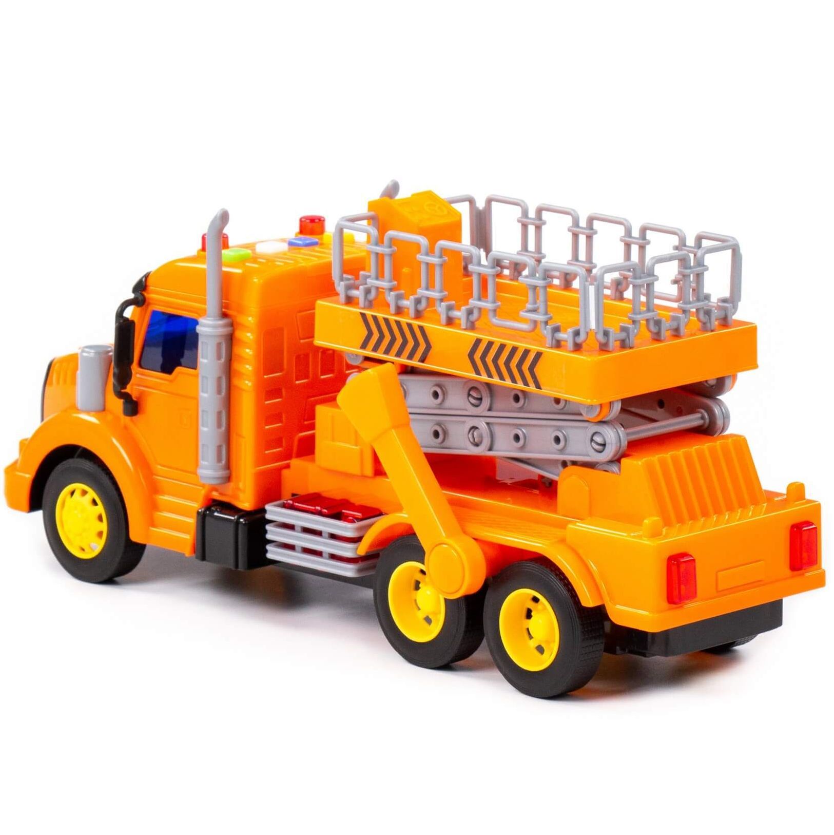 Машина автовышка игрушка автоподъёмник Полесье Профи 29,8 см инерция, звук, свет-оранжевый