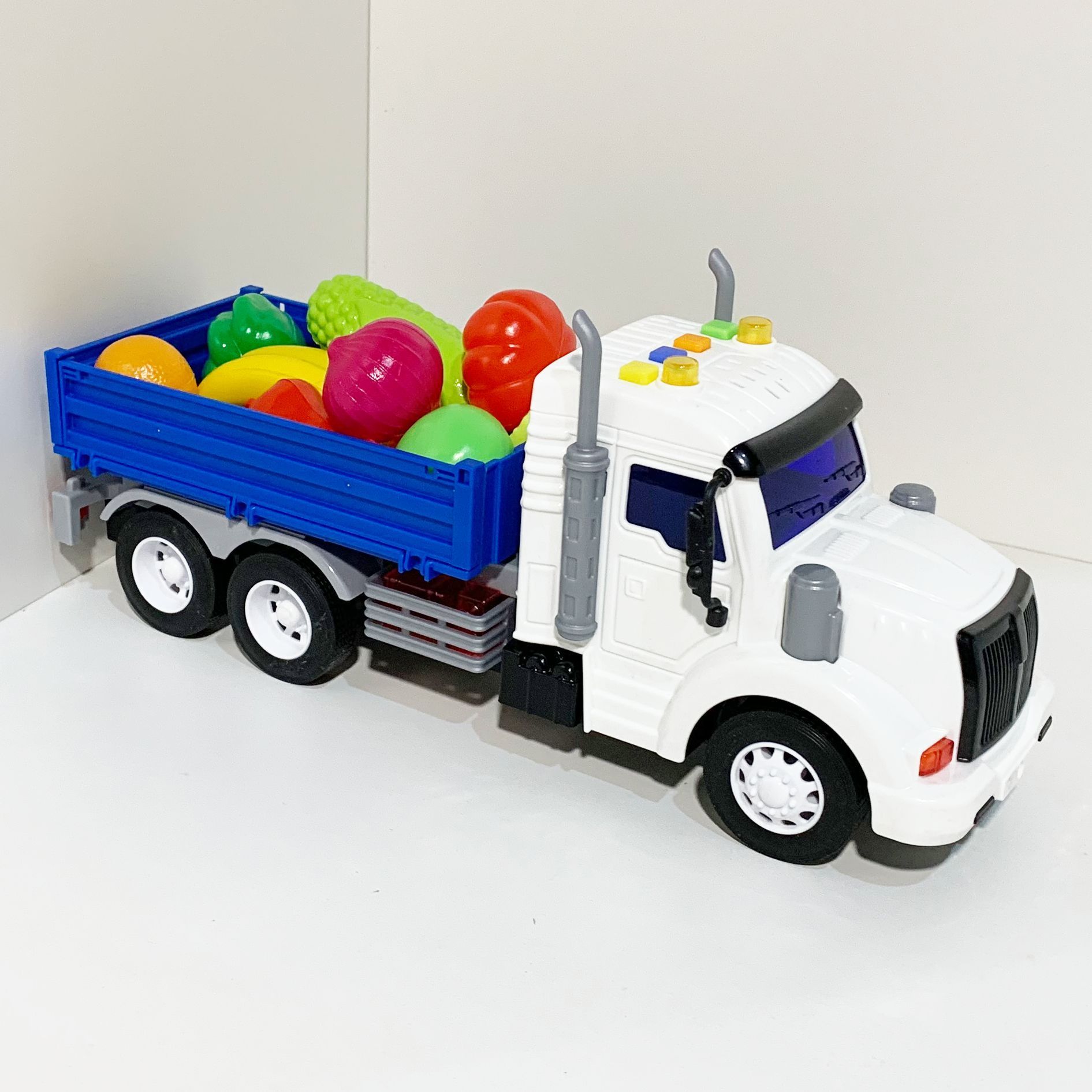 Набор Везем урожай - мини овощи и фрукты 10 шт. - машинка бортовой грузовик Профи с инерционным ходом, светом и звуком 25,7 см.