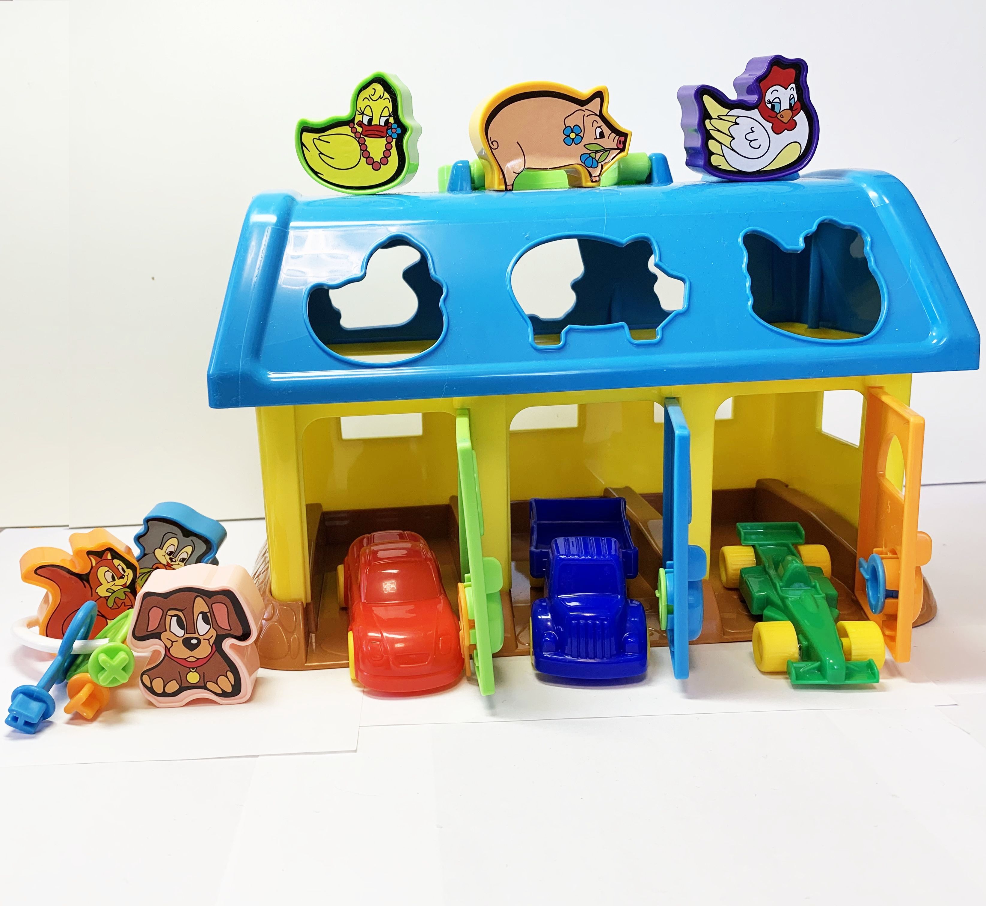 Набор 2 в 1- гараж с 3-мя машинками и домик сортер Полесье