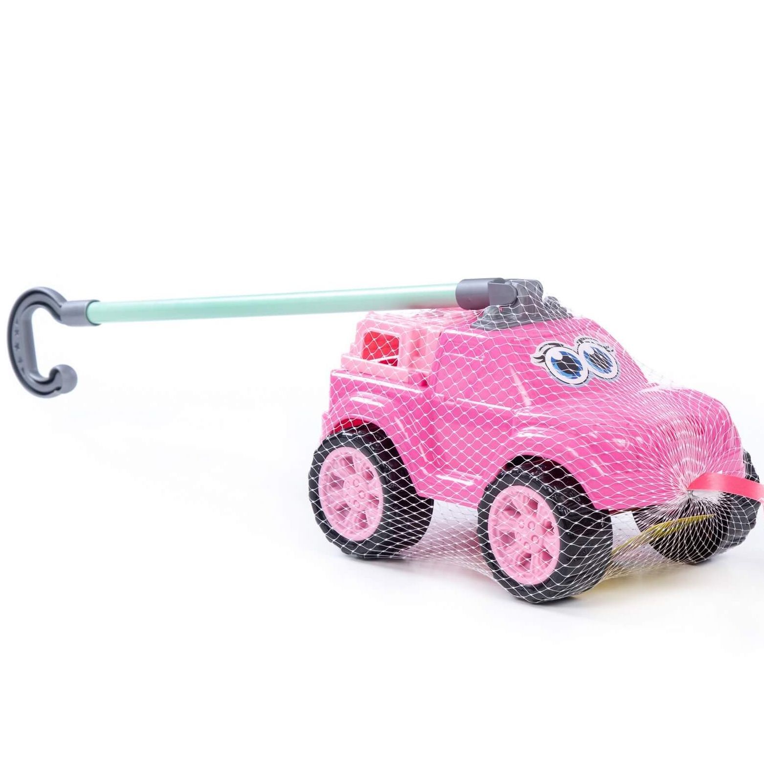 Игрушка-каталка машинка с глазками Боби с ручкой высота хвата 40 см джип розовый