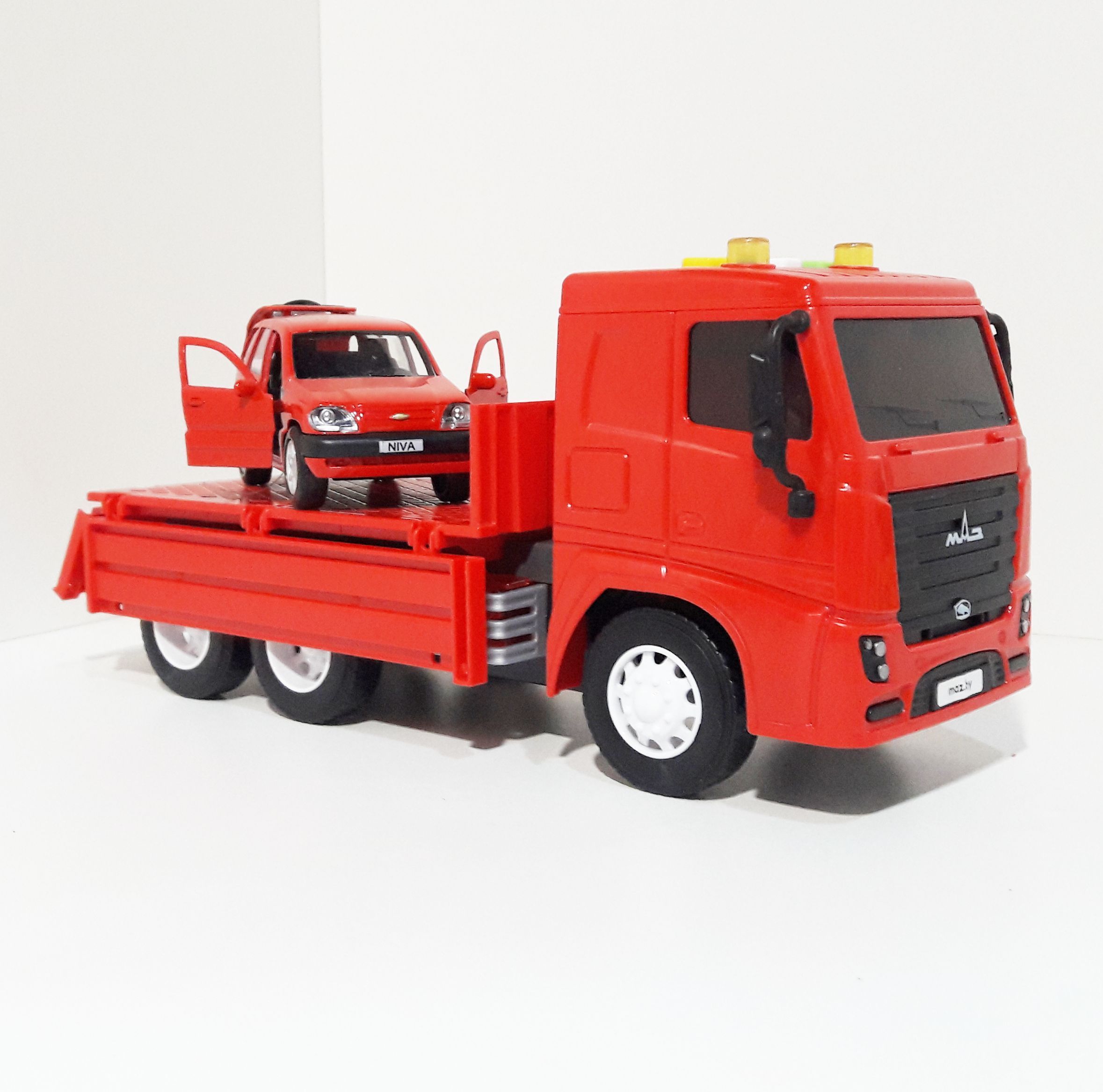 Машинка бортовой грузовик МАЗ - 25,7 см инерция, свет-звук- металлическая машинка