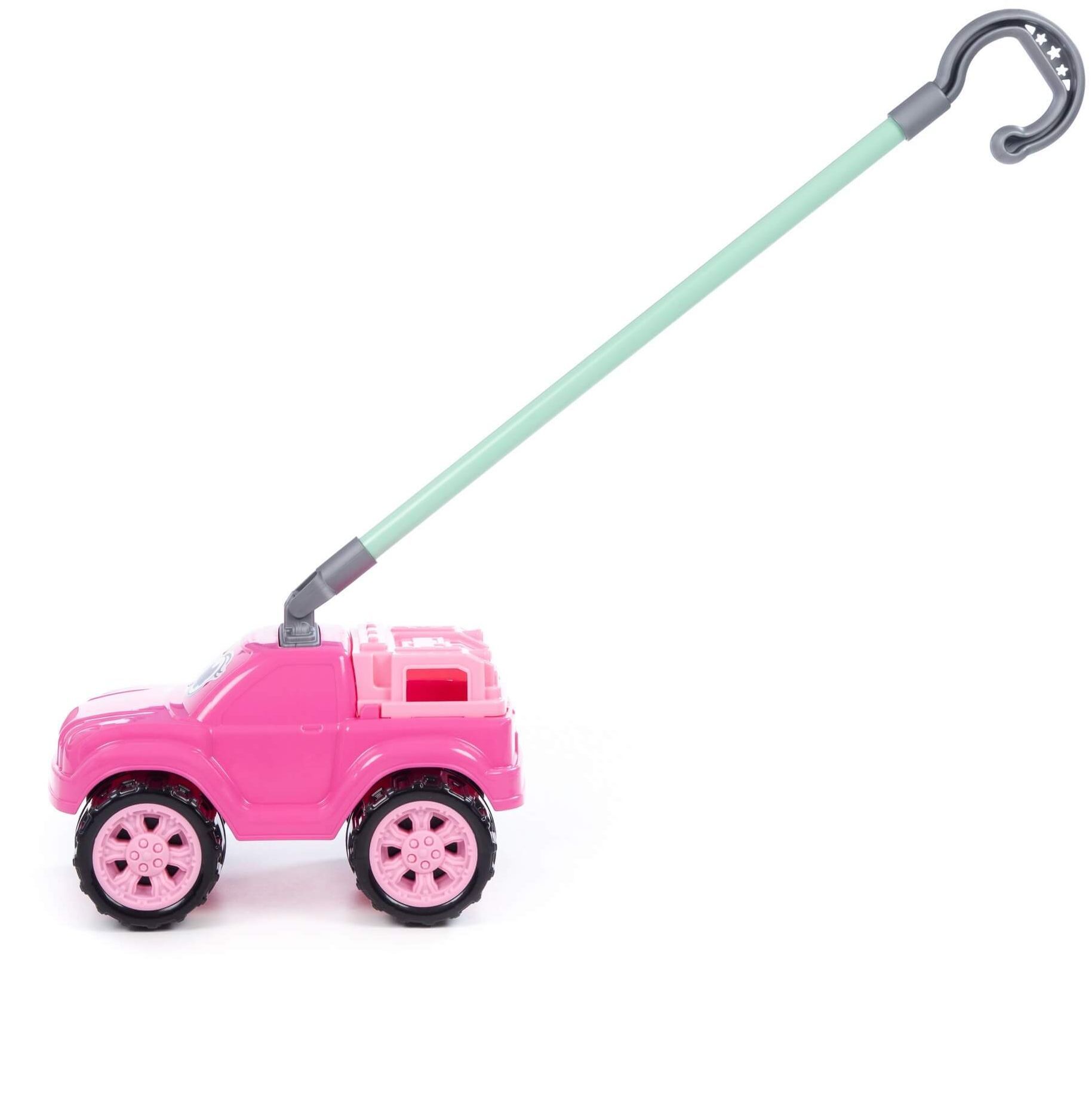 Игрушка-каталка машинка с глазками Боби с ручкой высота хвата 40 см джип розовый