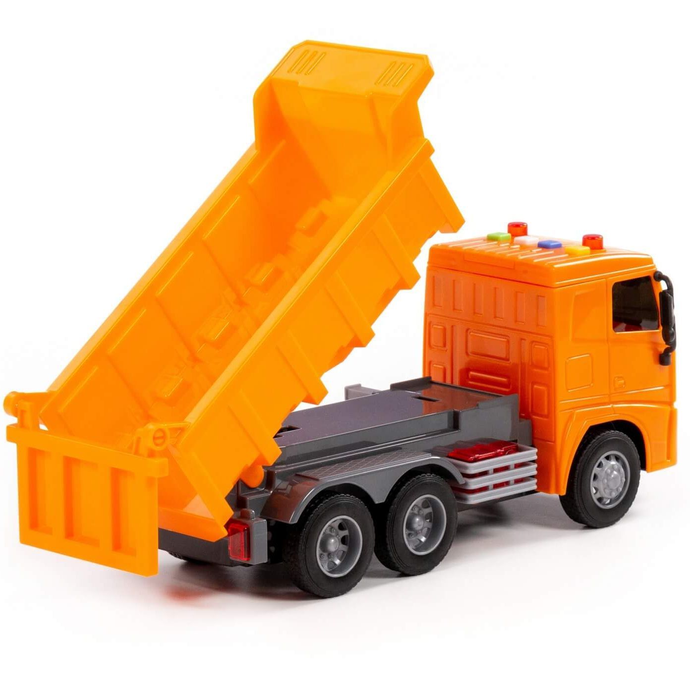 Игрушка машинка грузовик для ребенка самосвал МАЗ инерционный ход, свет, 4 звука - 27 см оранжевый