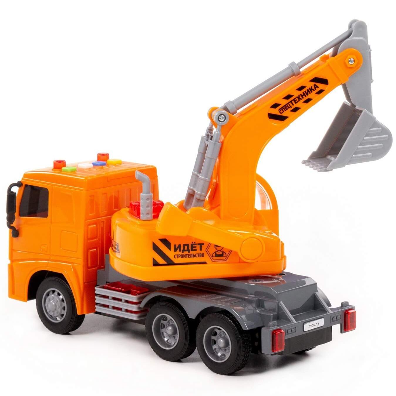 Игрушка машинка грузовик автоэкскаватор МАЗ инерция, 4 звука, свет - 28 см оранжевый Игрушка машинка грузовик автоэкскаватор МАЗ инерция, 4 звука, свет - 28 см оранжевый