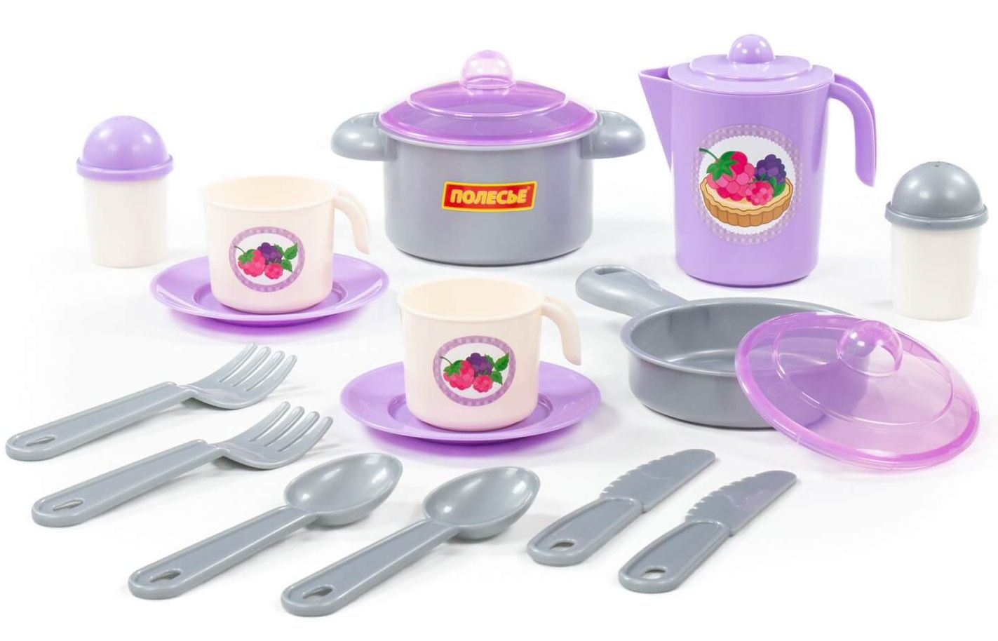 Набор игрушечной пластмассовой посуды сиреневый 79916