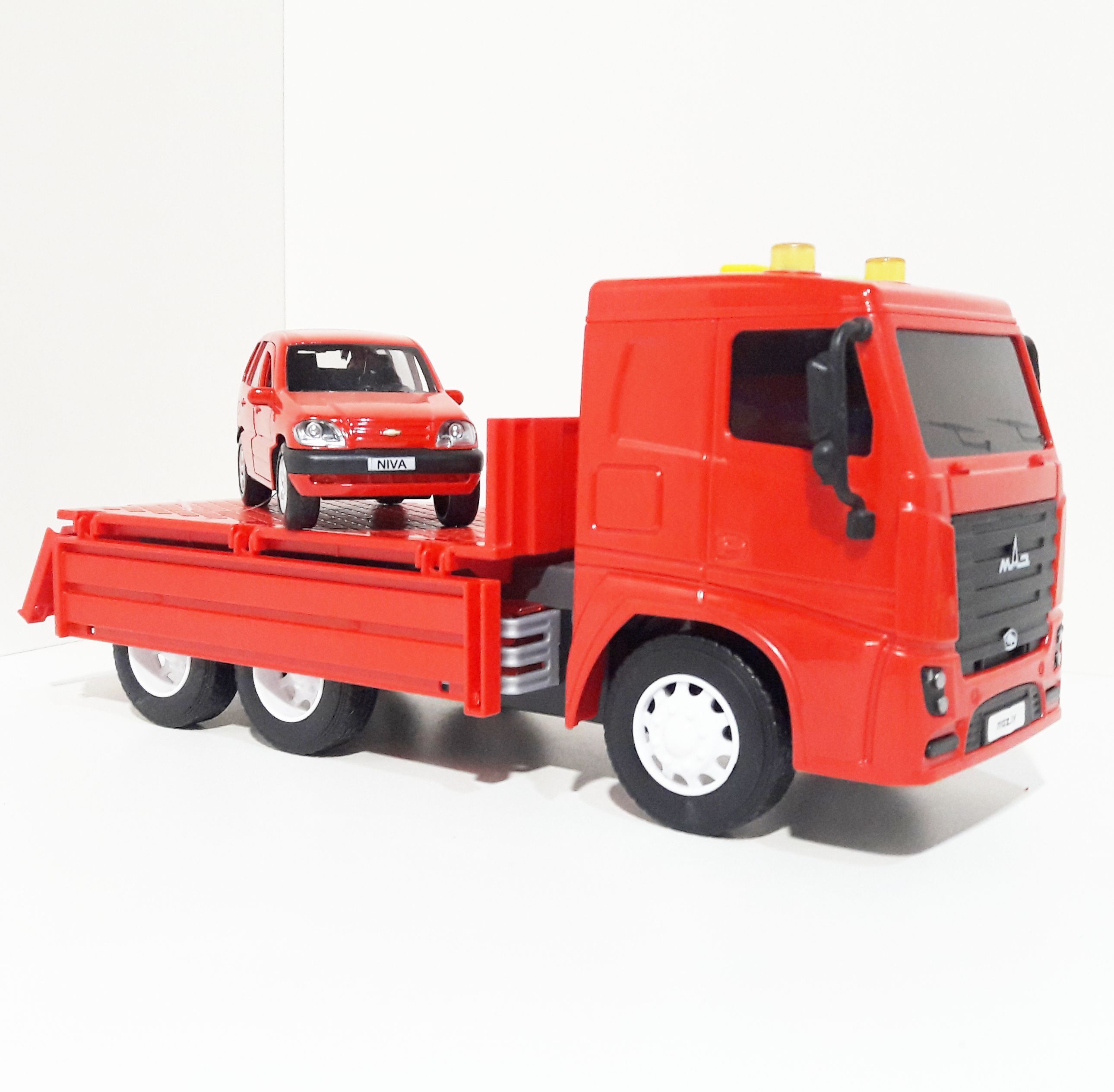 Машинка бортовой грузовик МАЗ - 25,7 см инерция, свет-звук- металлическая машинка