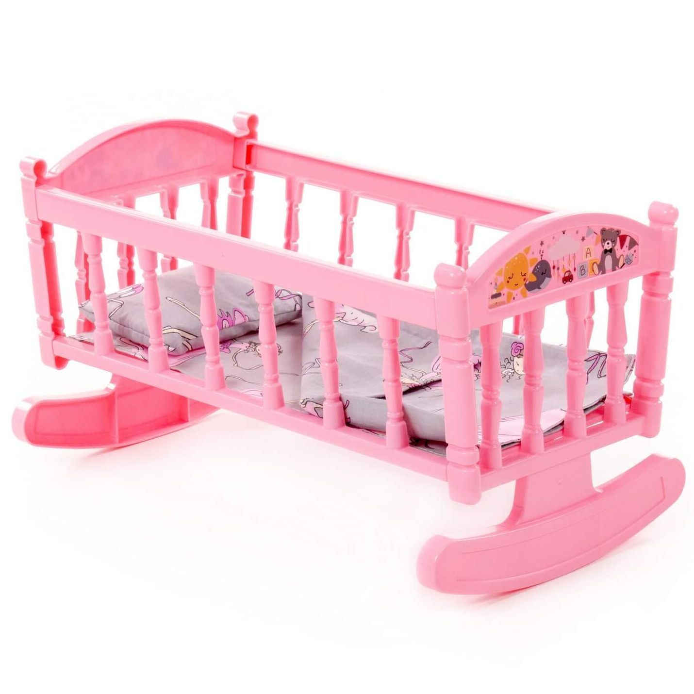 Кроватка-качалка для кукол ростом 34 см с подушкой, одеялкой и матрасиком розовая