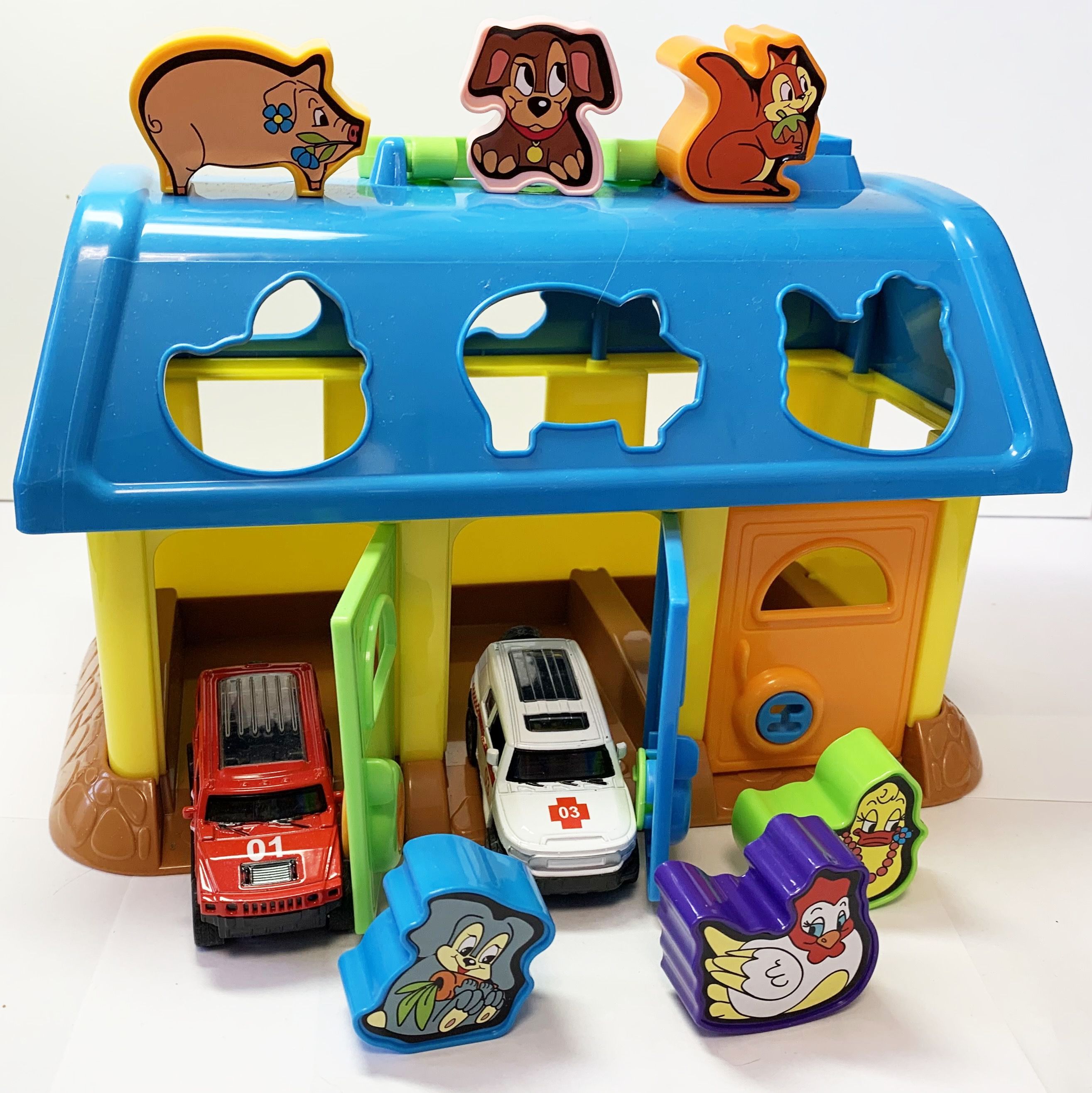 Набор 2 в 1- гараж с 2-мя машинками и домик сортер Полесье