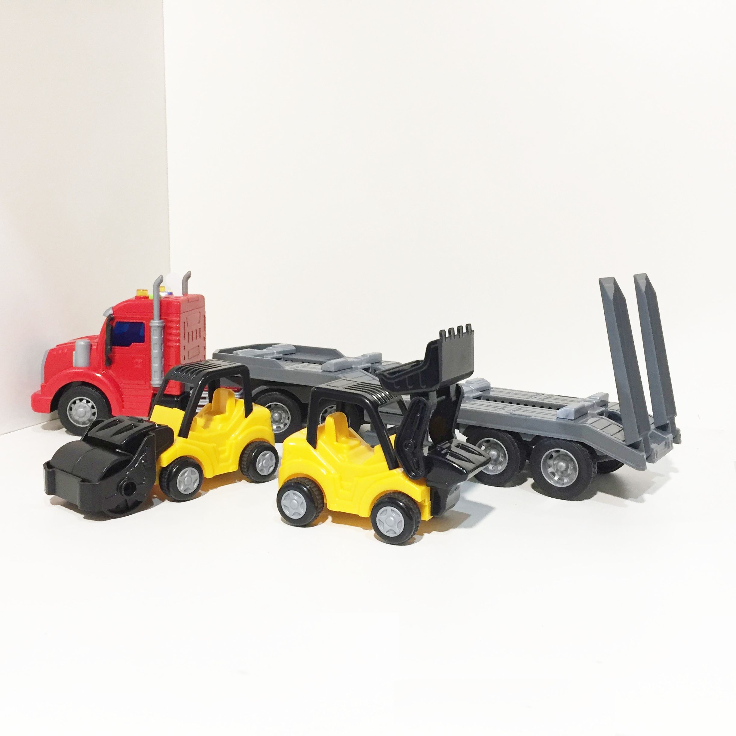 Машина автовоз 51 см, динамо-инерция, 4 звука, свет с 2-мя строительными машинками каток, погрузчик