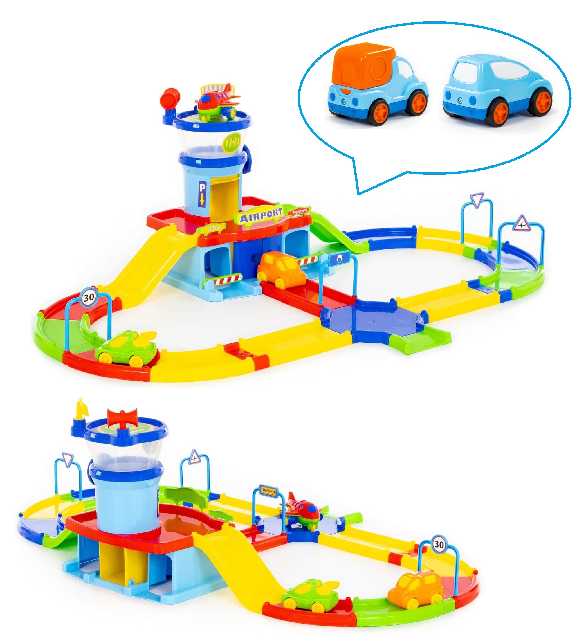 Трек Полесье с машинками и аэропорт с самолетом - 2 дополнительные инерционные машинки