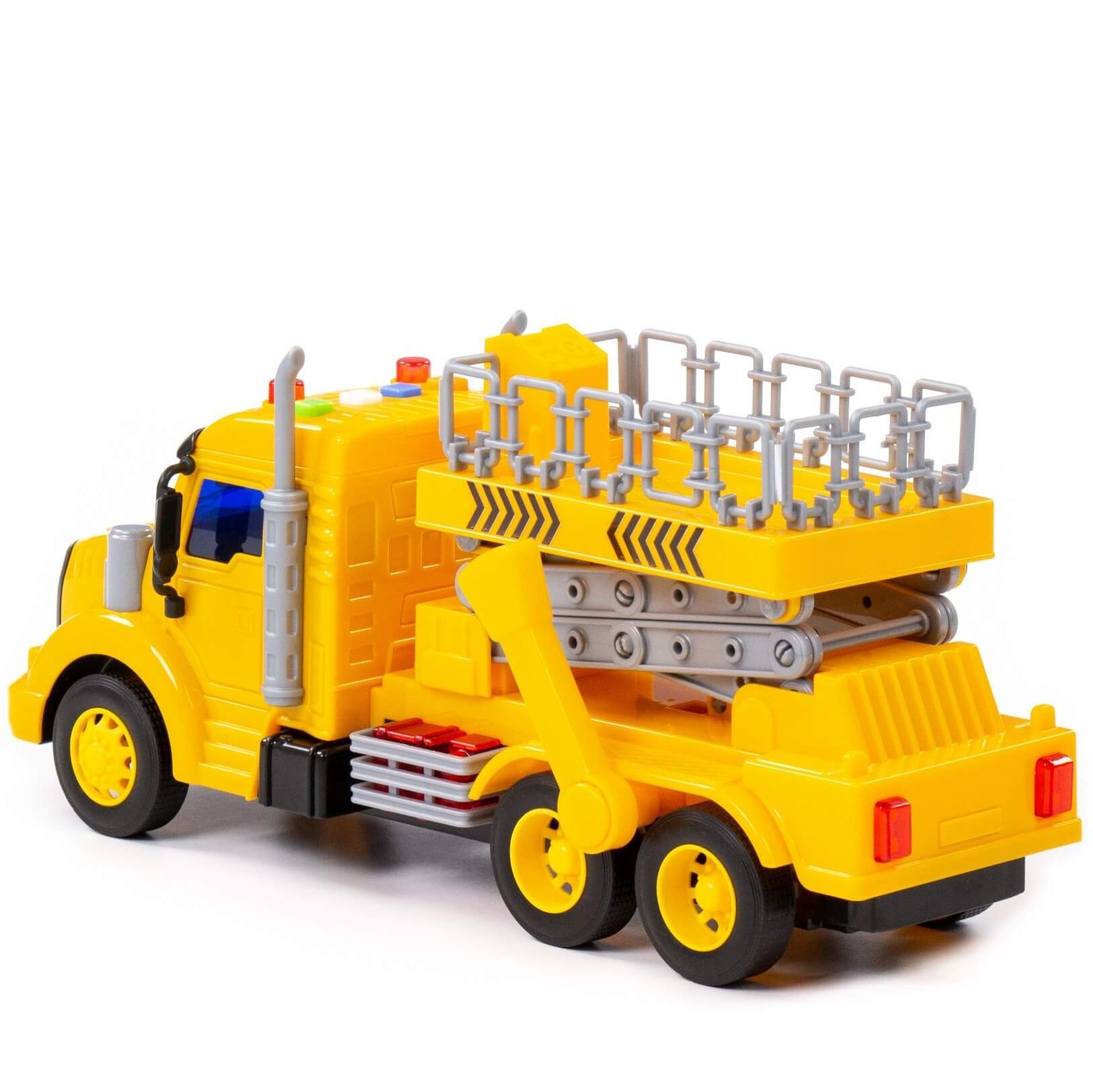 Машина автовышка игрушка автоподъёмник Полесье Профи 29,8 см инерция, звук, свет-желтый