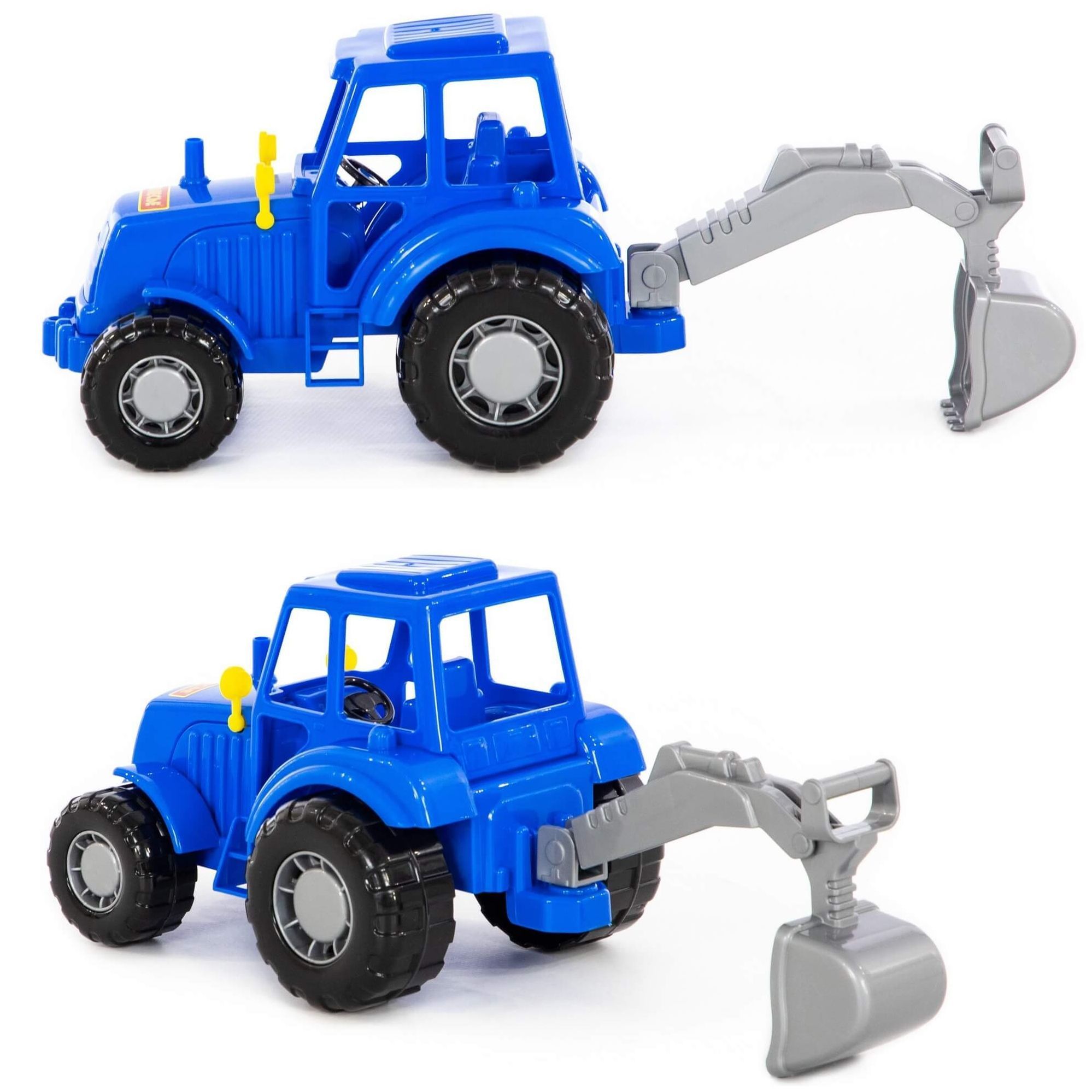 Набор для песочницы с синим трактором 21 см с копалкой, 2-мя формочками, ведерком и совком  Полесье