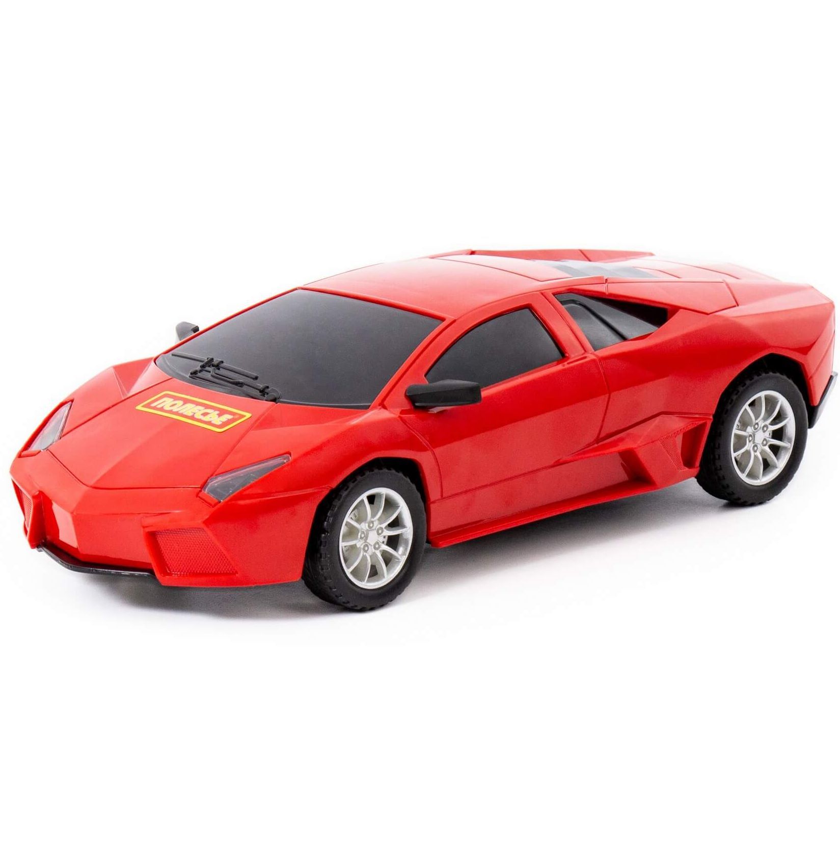 Игрушечная красная машинка-гонка 25 см с динамо-инерционным моторчиком и набором дорожных знаков 20 шт.