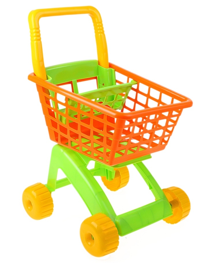 Купить детскую игрушечную тележку для супермаркета оранжевого цвета