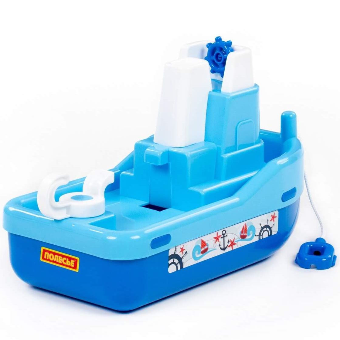 Игрушка корабль для купания ребенка - буксир Лагуна Полесье 28 см - голубой