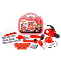 Набор детских инструментов в чемодане юного мастера Полесье 21 эл. с бензопилой с механическим вращением цепи