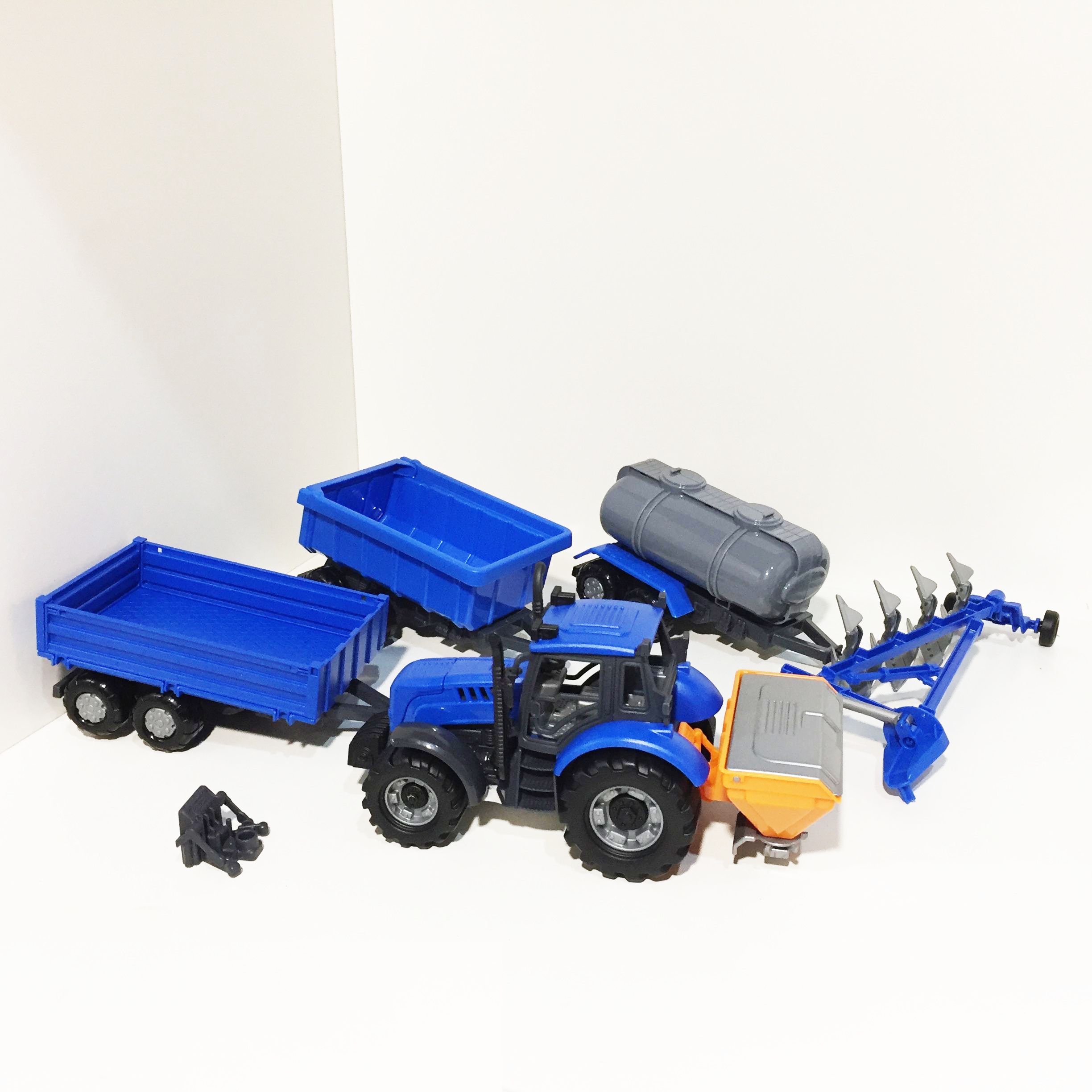 Набор из 5-ти прицепов - инерционный трактор Прогресс Полесье синий