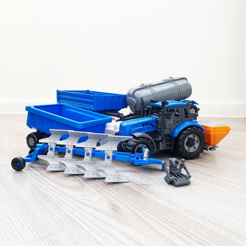 Набор из 5-ти прицепов - инерционный трактор Прогресс Полесье синий