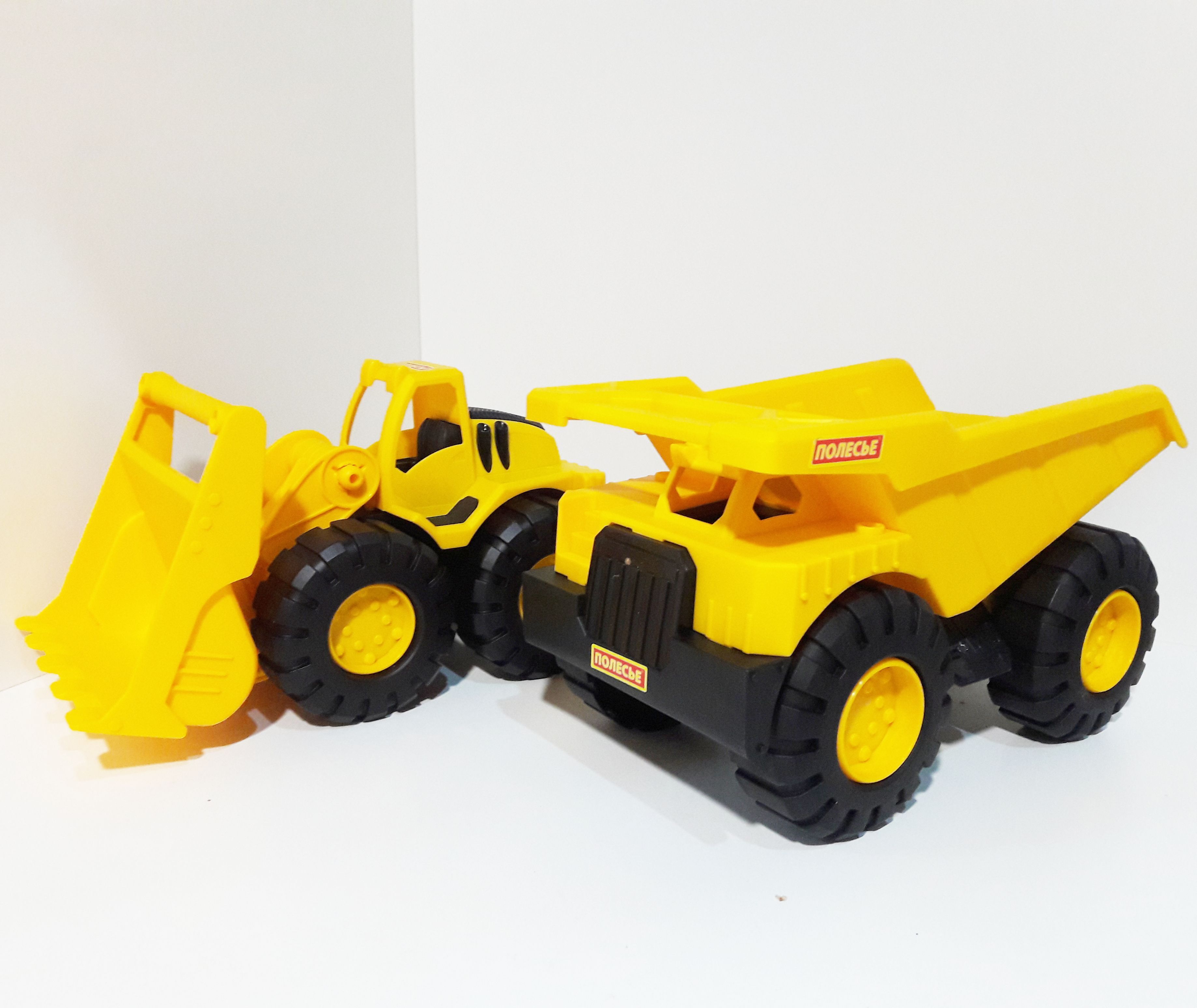 Набор 2-х машин "Строительная техника" для песочницы 26 см  Полесье  самосвал, трактор бульдозер колесный