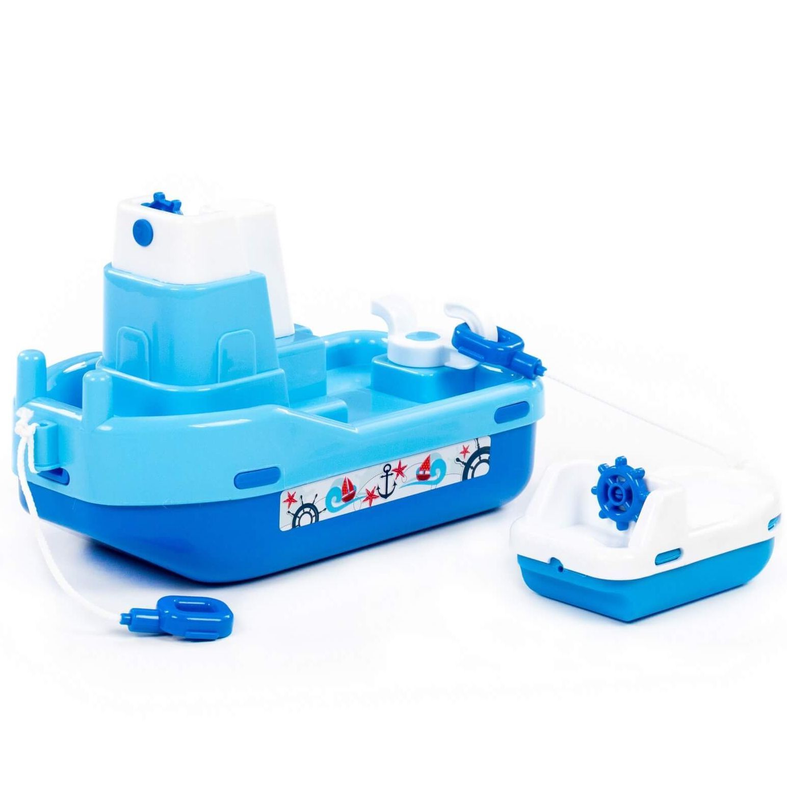 Игрушка корабль буксир Лагуна 33 см - кораблик для буксировки голубой