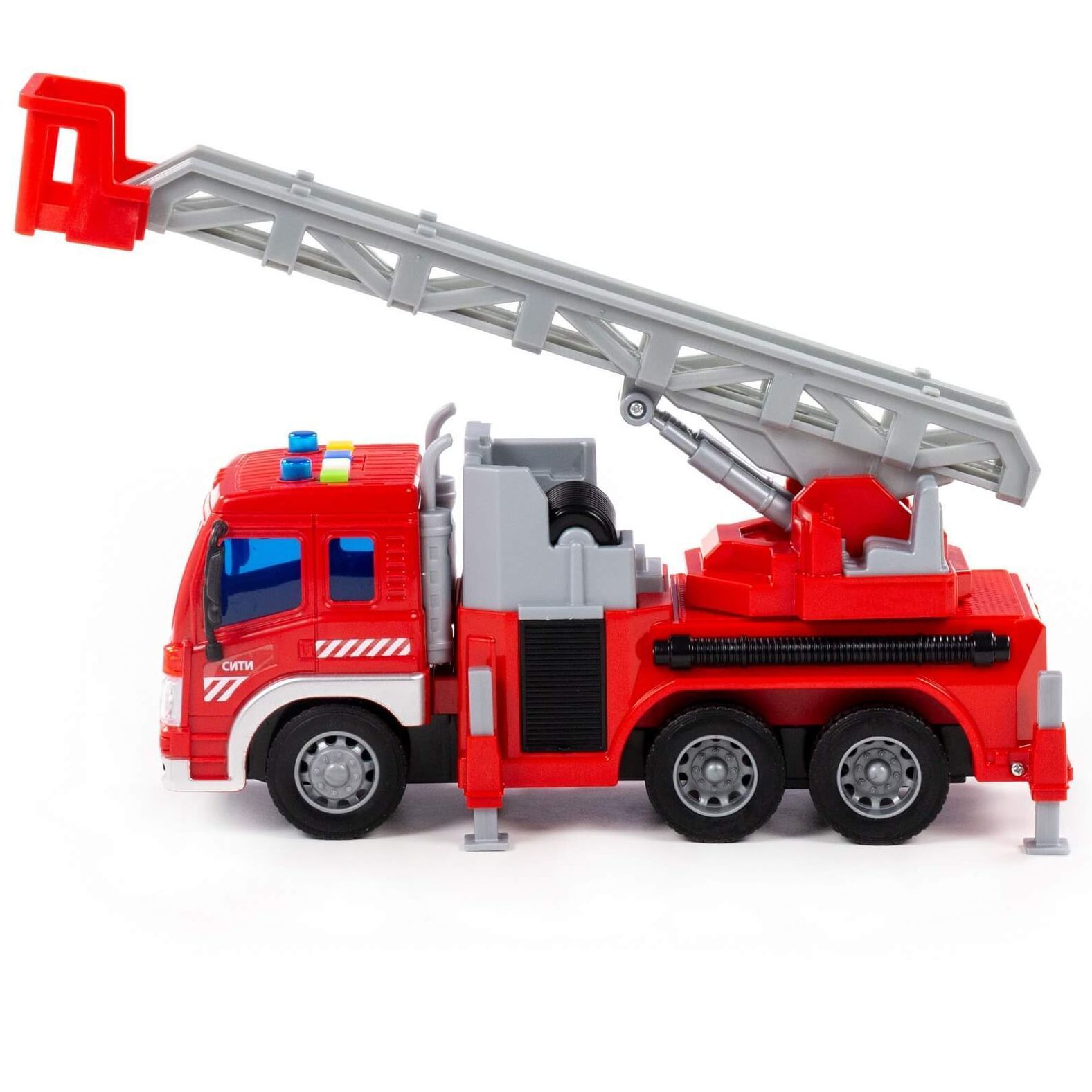 Игрушка пожарная машинка с лестницей - автомобиль Сити Полесье 29,5 см инерция, 4 звука, мигание диодов
