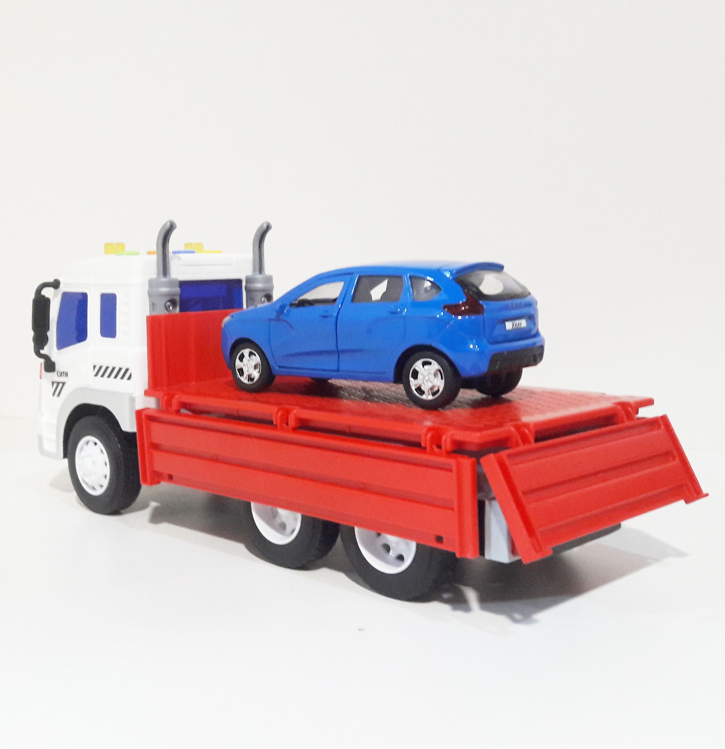 бортовой грузовик Сити 26 см, инерция, свет, звук - металлическая машинка-модель 12 см, инерция, открытие дверей бортовой грузовик Сити 26 см, инерция, свет, звук - металлическая машинка-модель 12 см, инерция, открытие дверей