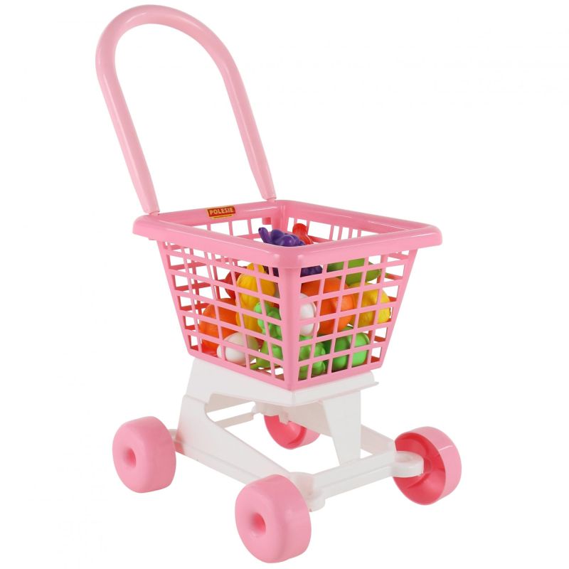 Игрушка тележка супермаркет розовая с продуктами Полесье