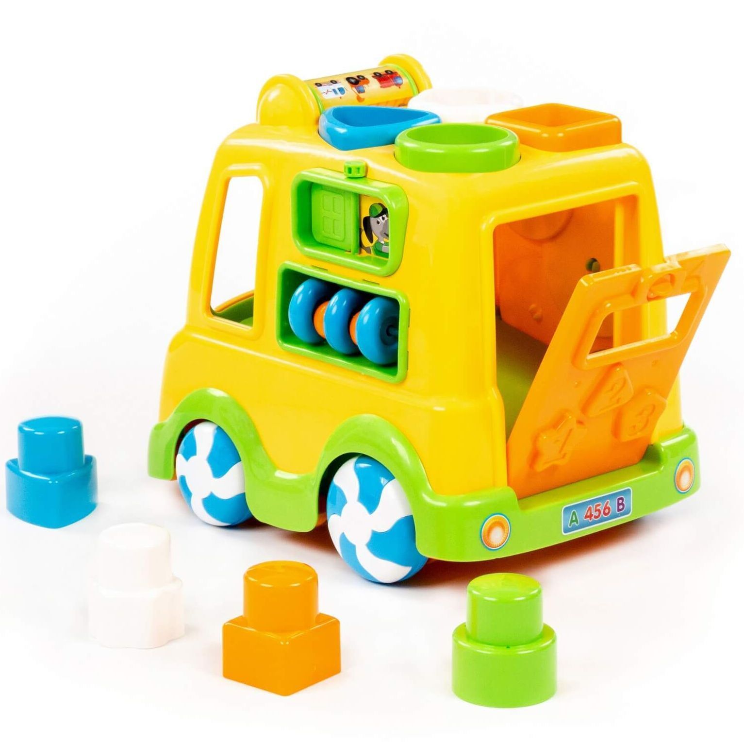 Игрушка машинка с вращением глазок - развивающий центр моторики для малышей желтая - 25 см