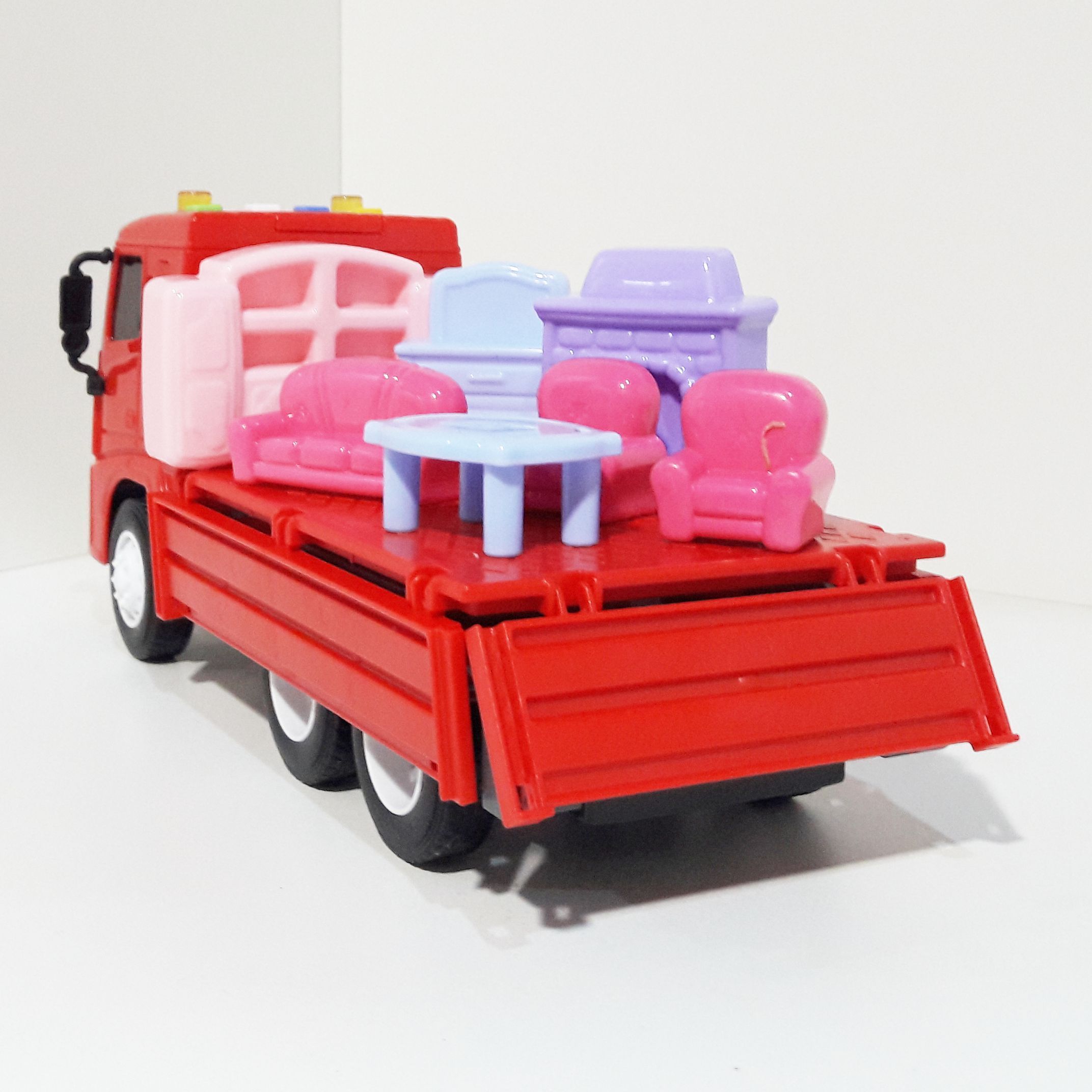 Машинка для перевозки - бортовой грузовик МАЗ - 25,7 см инерция, свет-звук- мебель 7 предметов