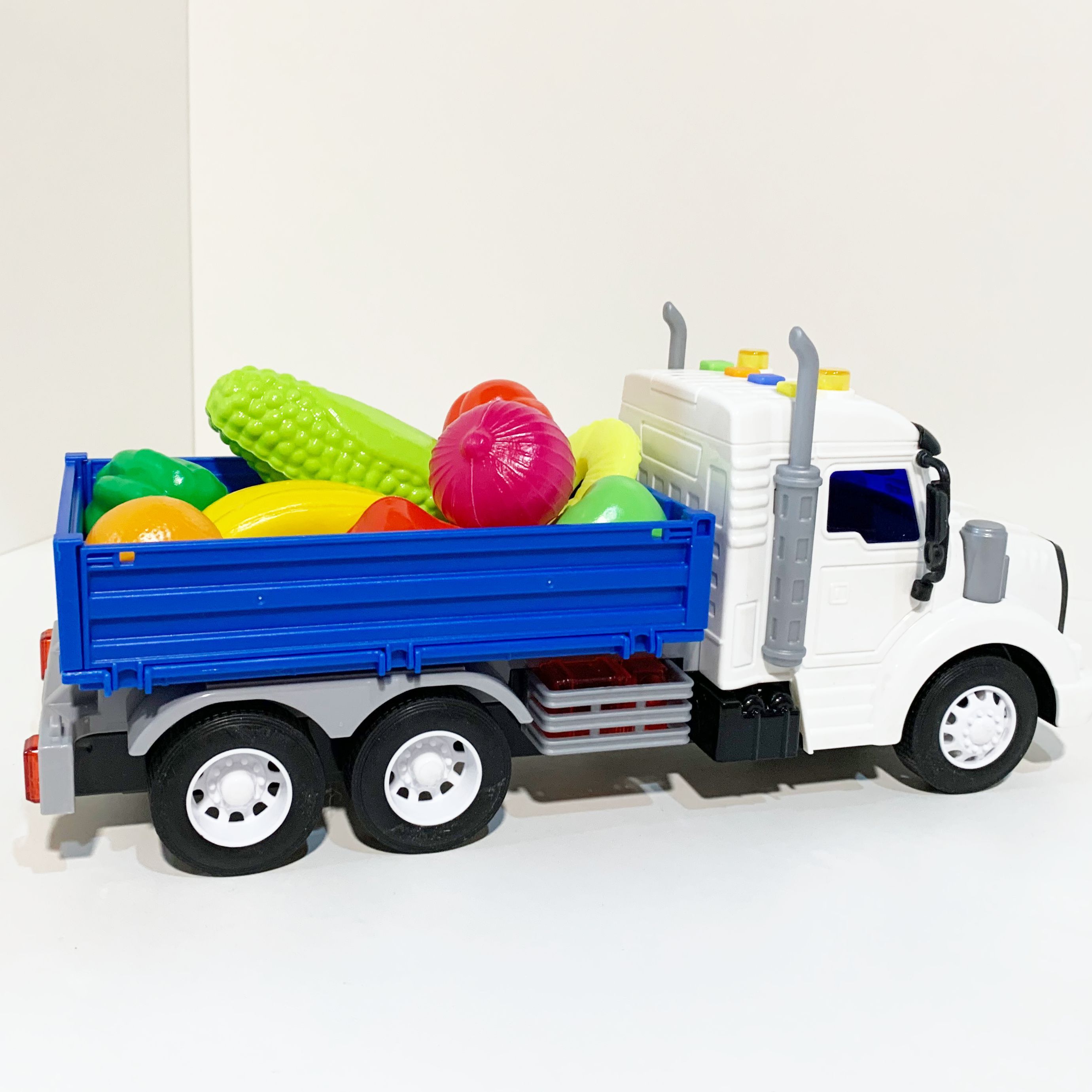 Набор Везем урожай - мини овощи и фрукты 10 шт. - машинка бортовой грузовик Профи с инерционным ходом, светом и звуком 25,7 см.