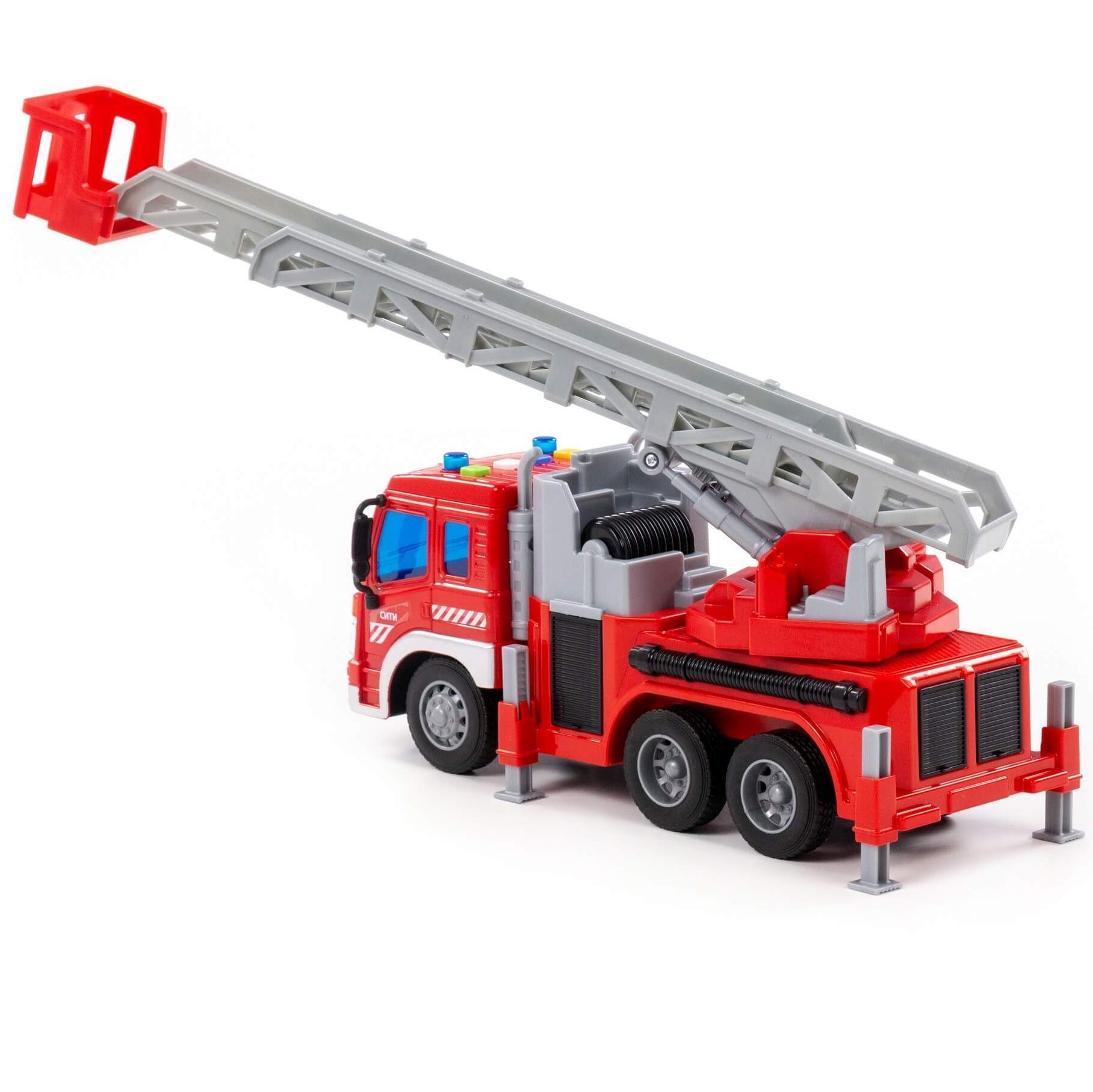 Игрушка пожарная машинка с лестницей - автомобиль Сити Полесье 29,5 см инерция, 4 звука, мигание диодов