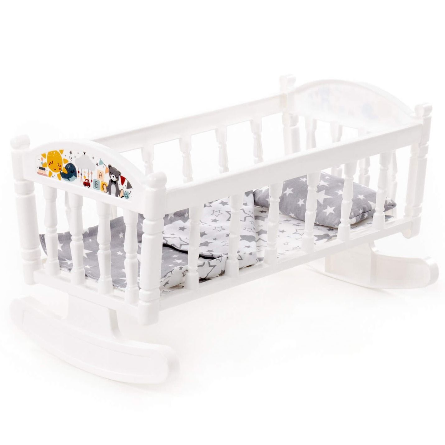 Кроватка-качалка для кукол ростом 34 см с подушкой, одеялкой и матрасиком белая