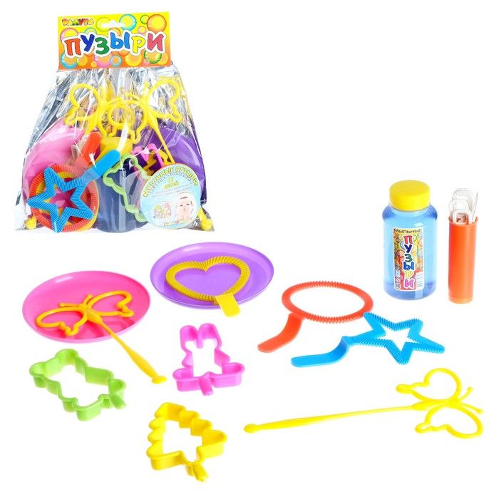Набор для пускания мыльных пузырей с разными насадками 200 мл