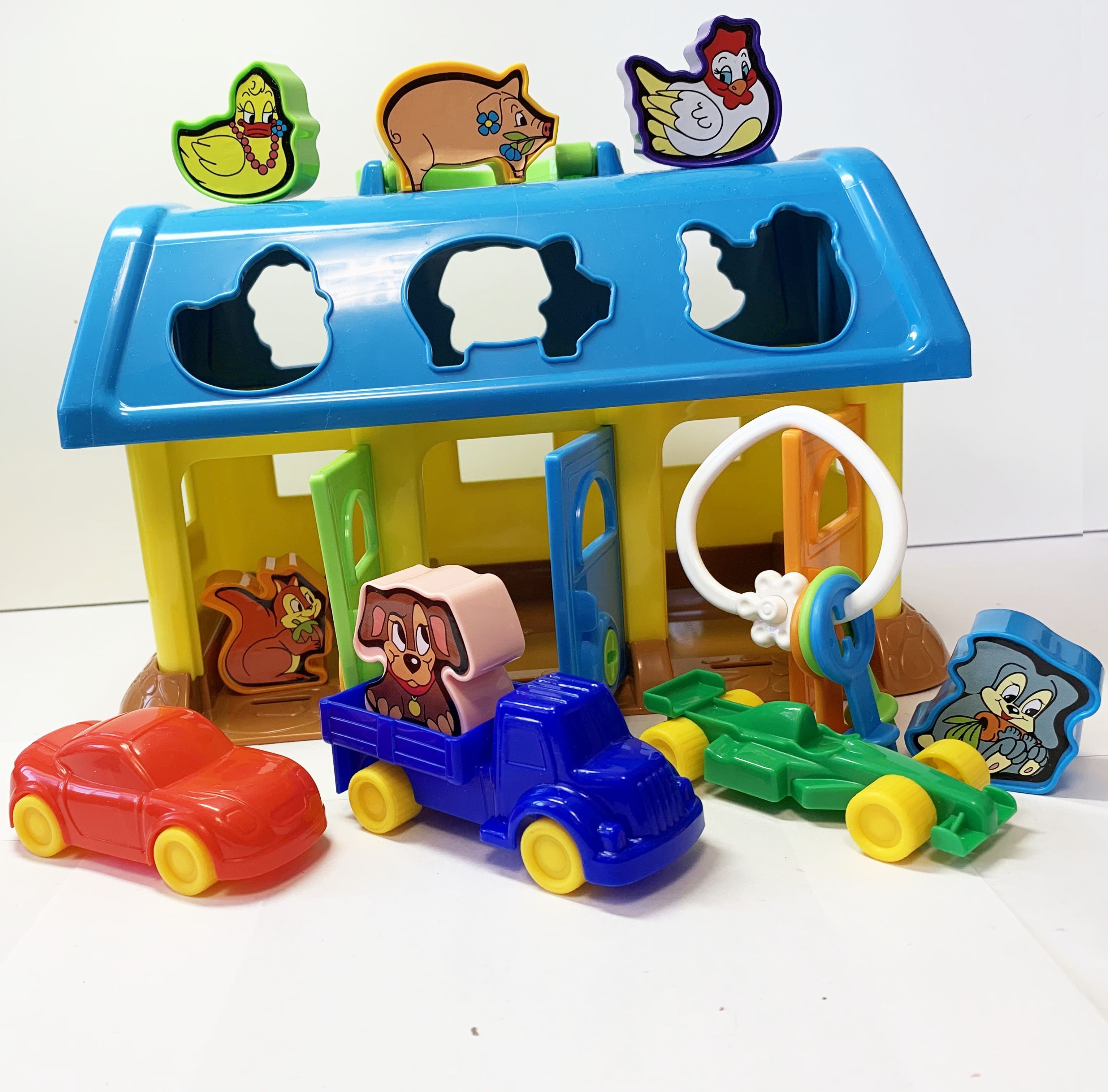 Набор 2 в 1- гараж с 3-мя машинками и домик сортер Полесье