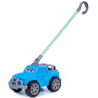 Игрушка-каталка машинка с глазками Дени с ручкой высота хвата 40 см джип голубой