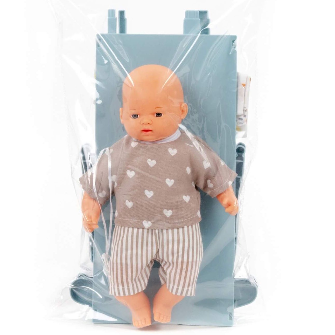 Кроватка-качалка с куклой ростом 28 см с подушкой, одеялкой и матрасиком сизая