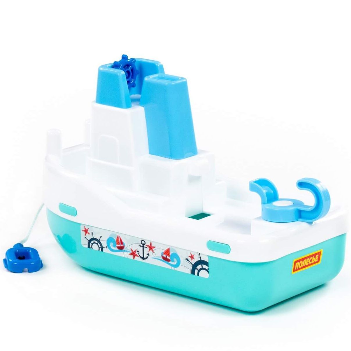 Игрушка корабль для купания ребенка - буксир Лагуна Полесье 28 см - бирюзовый