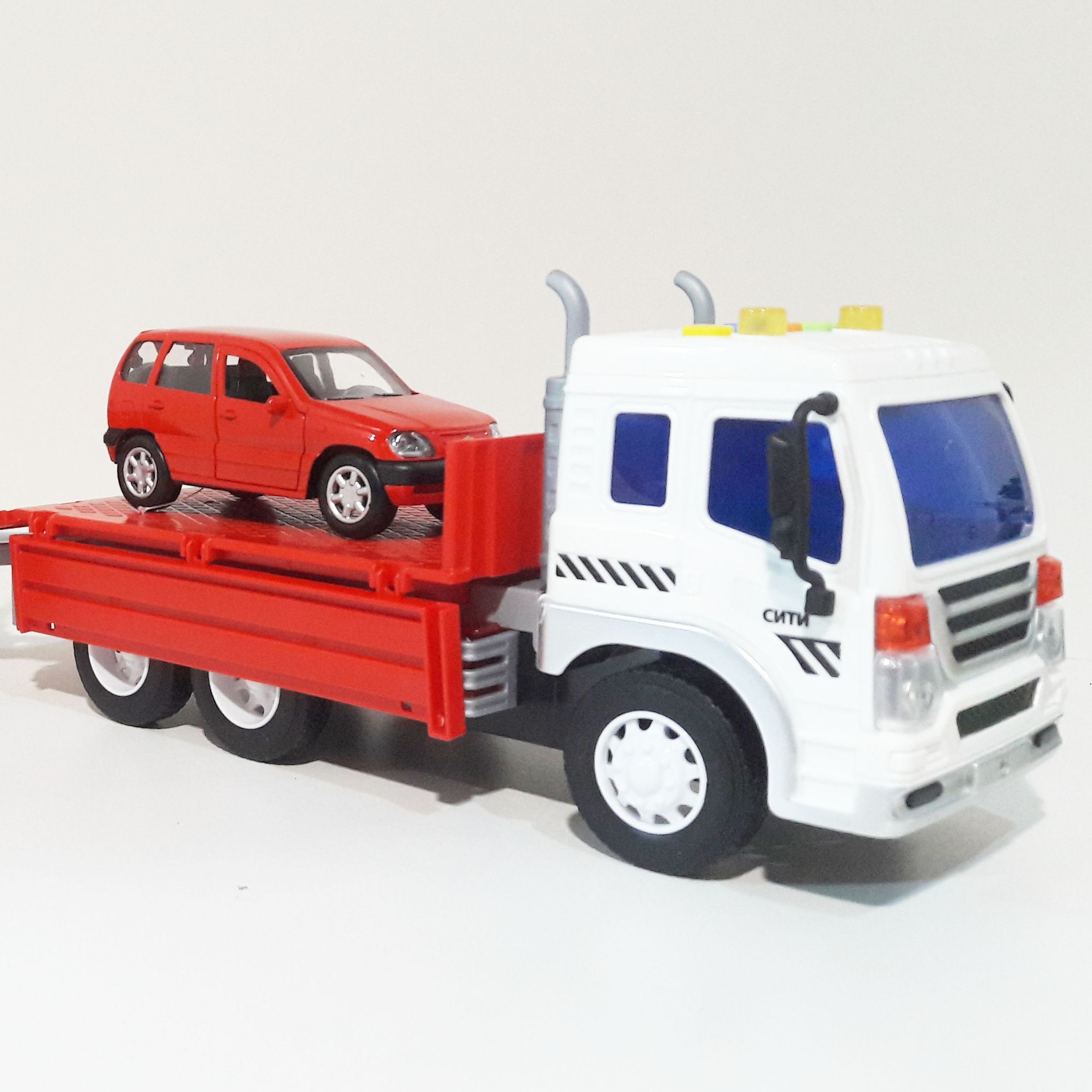 бортовой грузовик Сити 26 см, инерция, свет, звук - металлическая машинка-модель 12 см, инерция, открытие дверей бортовой грузовик Сити 26 см, инерция, свет, звук - металлическая машинка-модель 12 см, инерция, открытие дверей