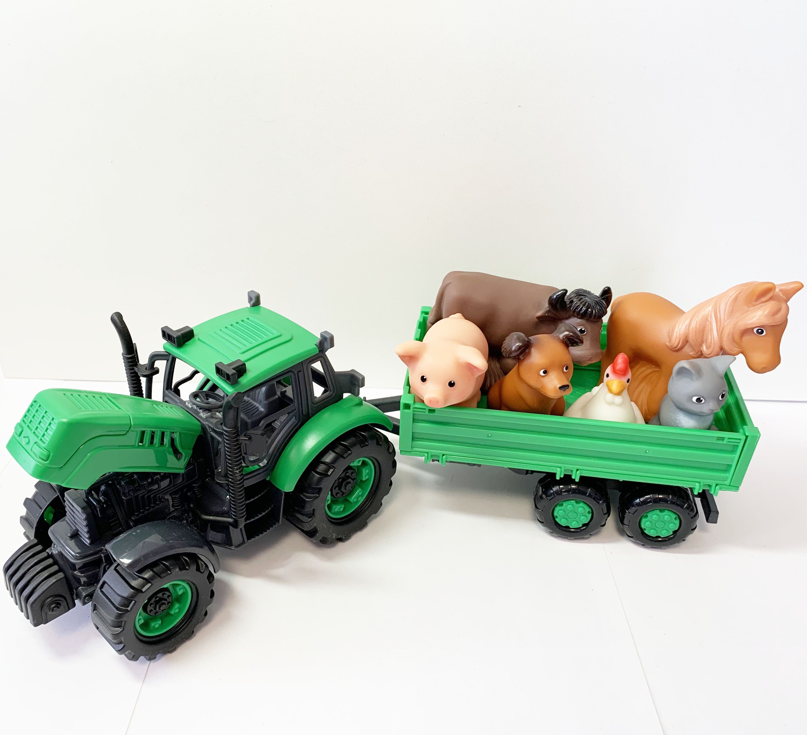 Набор 2 в 1: инерционный трактор с прицепом и 6 фигурок домашних животных