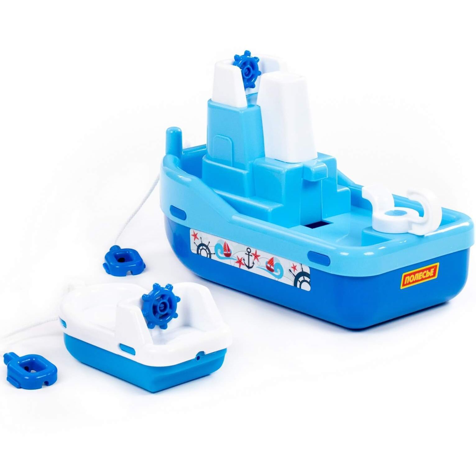 Игрушка корабль буксир Лагуна 33 см - кораблик для буксировки голубой